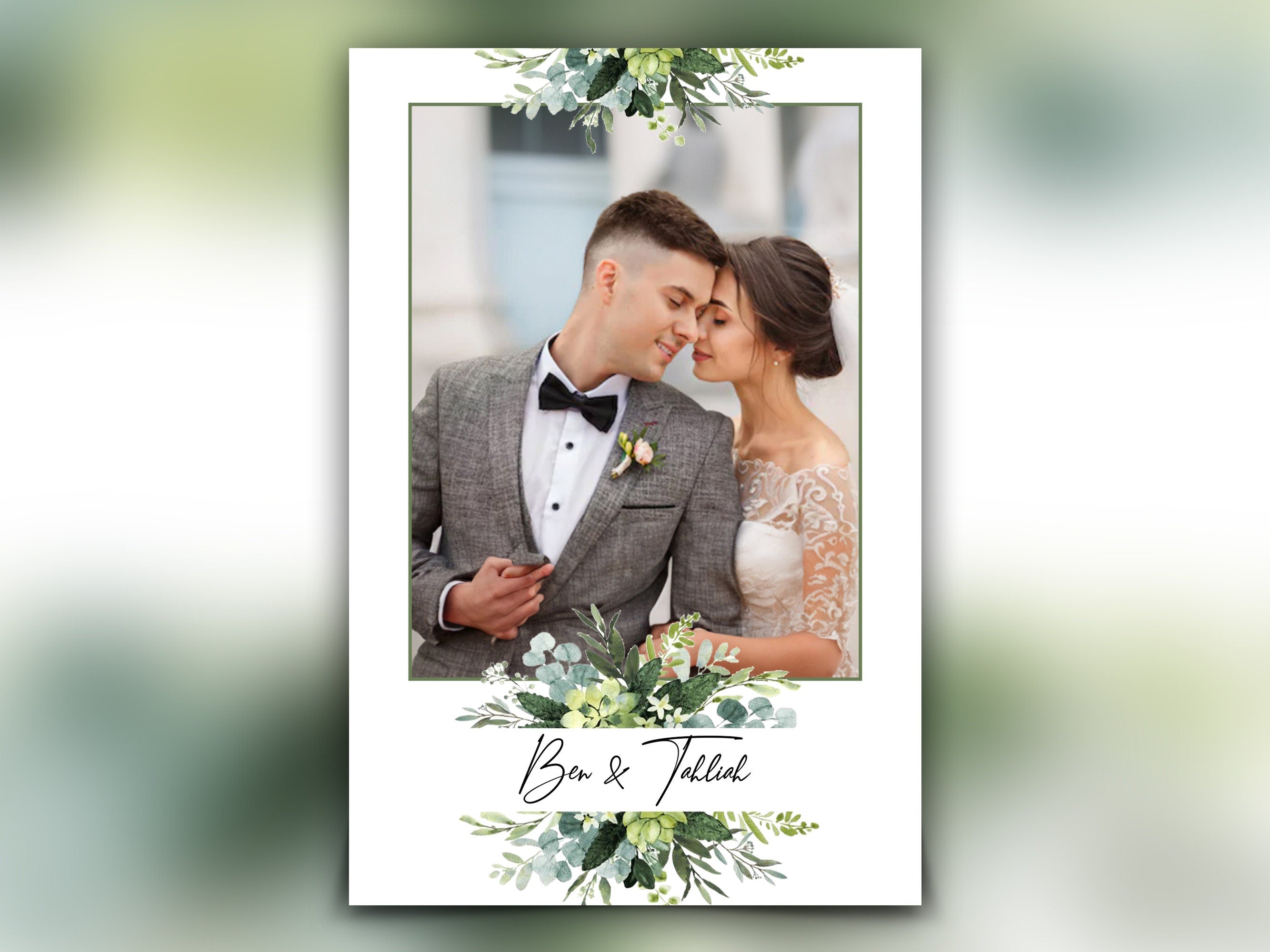 Wedding Bridal Shower deep green watercolor photobooth template floral leaves Anniversary template 4x6 portrait mirror Photo Booth template
