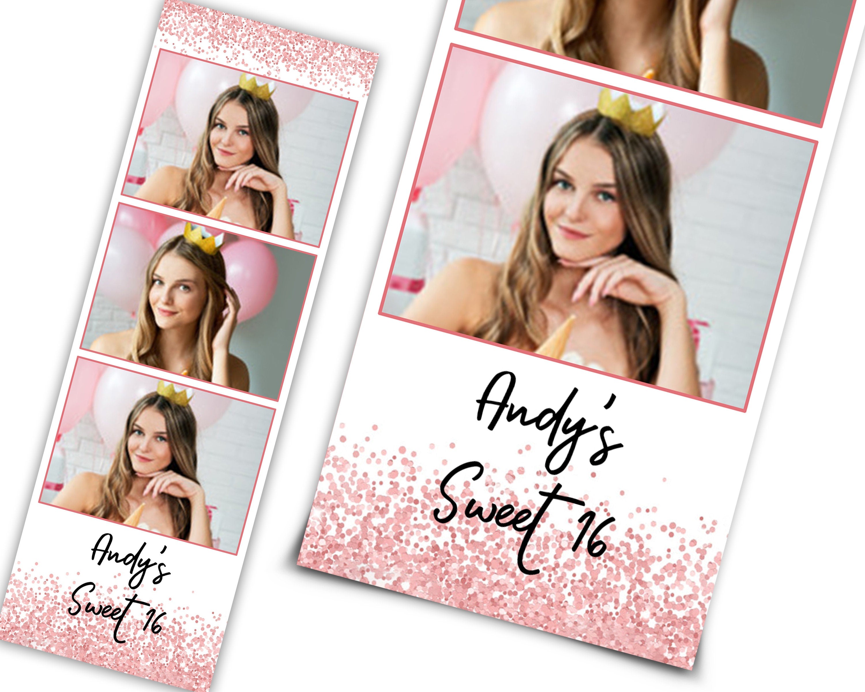 Rose Pink Sweet 16 Wedding Anniversary 2x6 photobooth template darkroom booth photo booth Valentine Dunce party