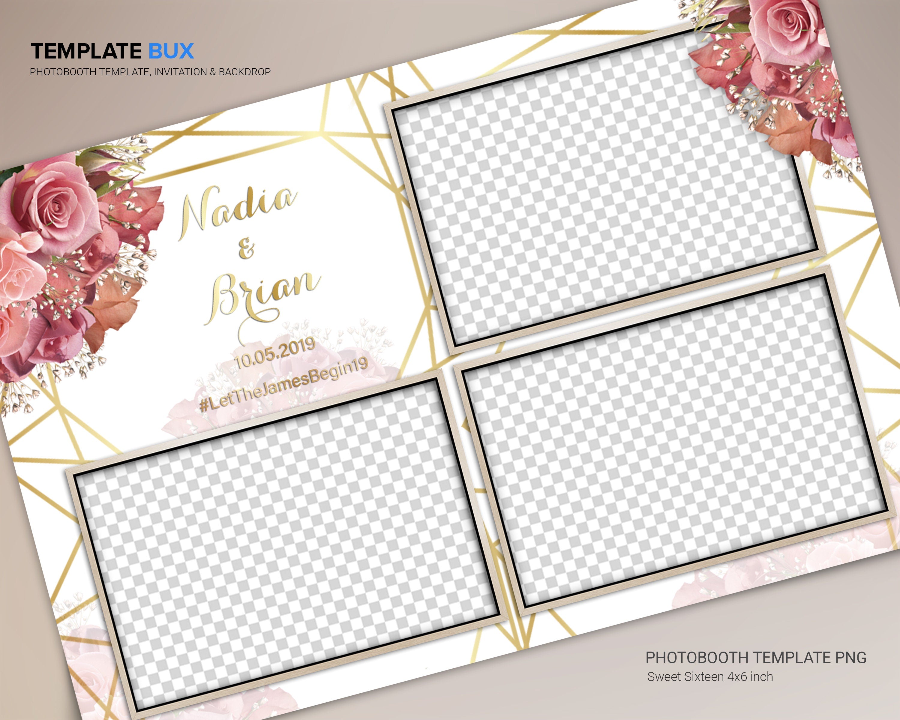 Wedding Photobooth Template, Floral Bridal Photobooth Template, 4x6 Wedding Photo booth Template, Sweet Sixteen, Sweet 16, Bridal Shower