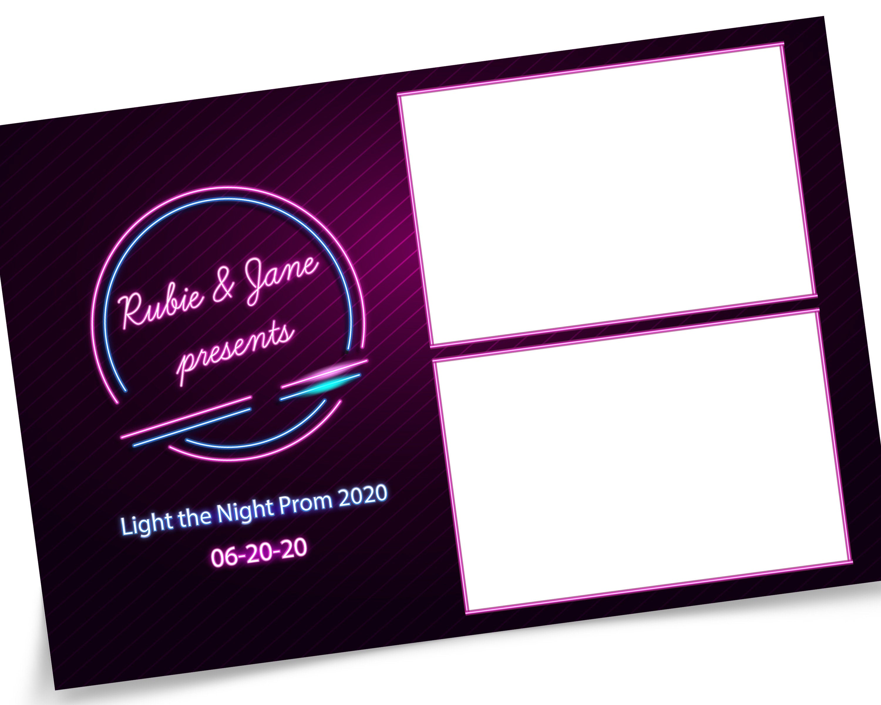 Photobooth Template Neon Light the Night Prom 2020 Photo booth Template, Neon lights, Bridal Shower, Neon lights Party with FONT file