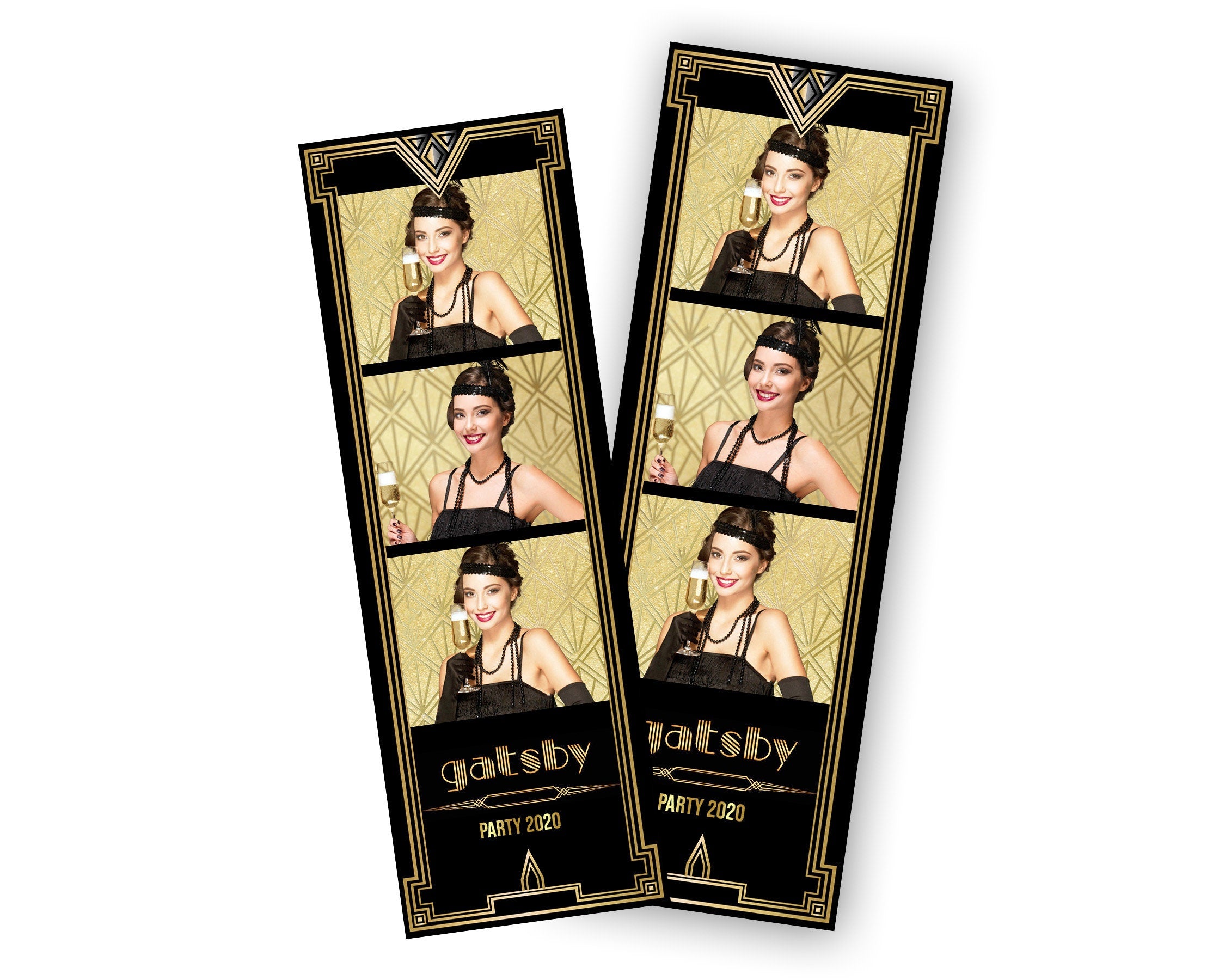 The Great Gatsby Photobooth Template Art Deco Black Gold Foil Wedding Geometric 1920s Photo Booth 2x6, Gatsby
