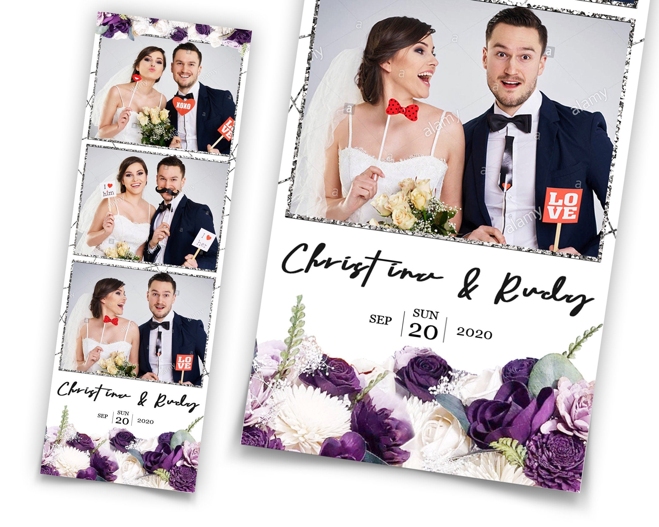 Wedding Photobooth Template, Purple Floral Photo booth Template, Wedding, Bridal Shower, Sweet 16, Purple Plum Color Flower