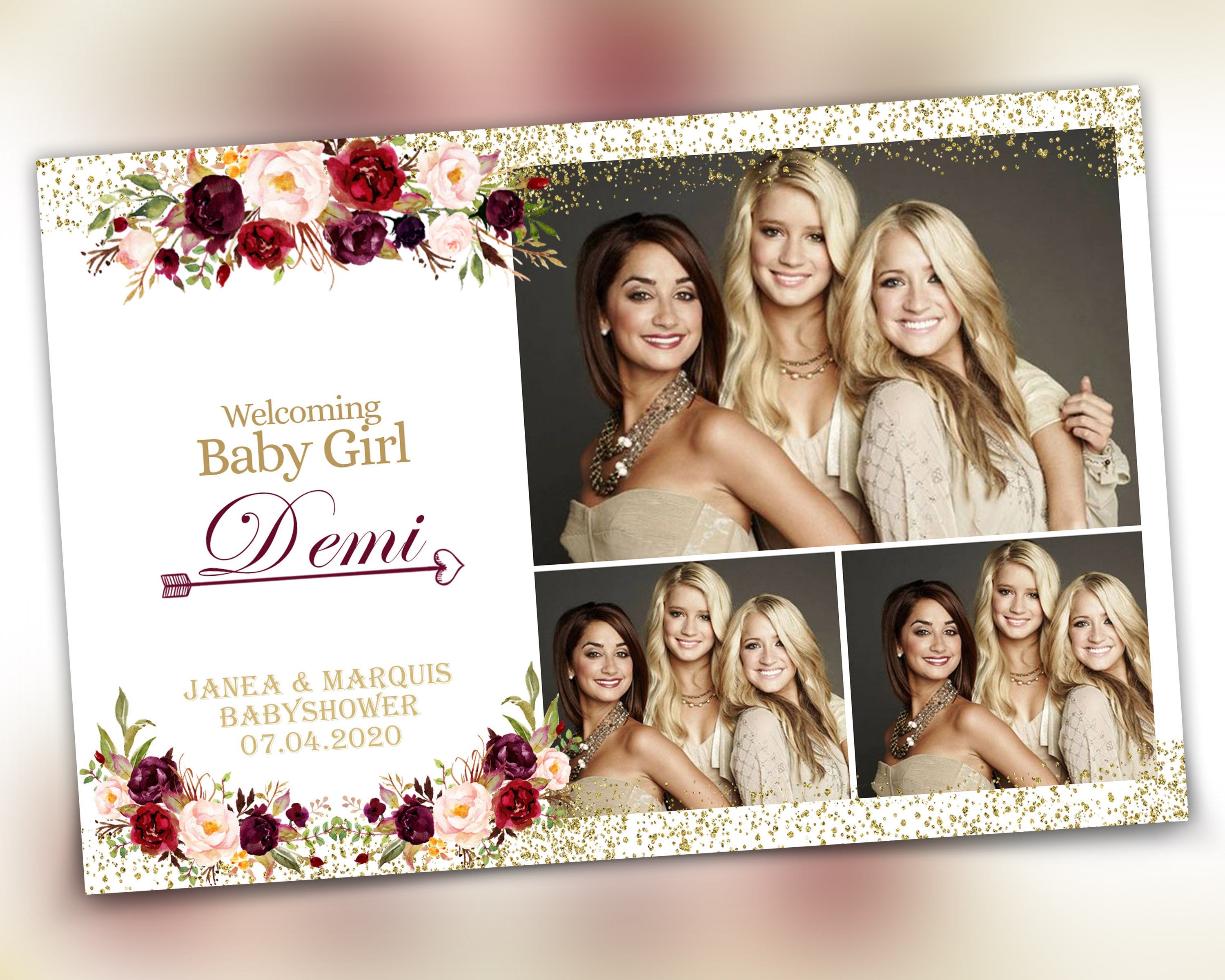 Photobooth Template Birthday Floral Bridal Wedding Quinceanera Sweet Sixteen 16 Photobooth Template photo booth