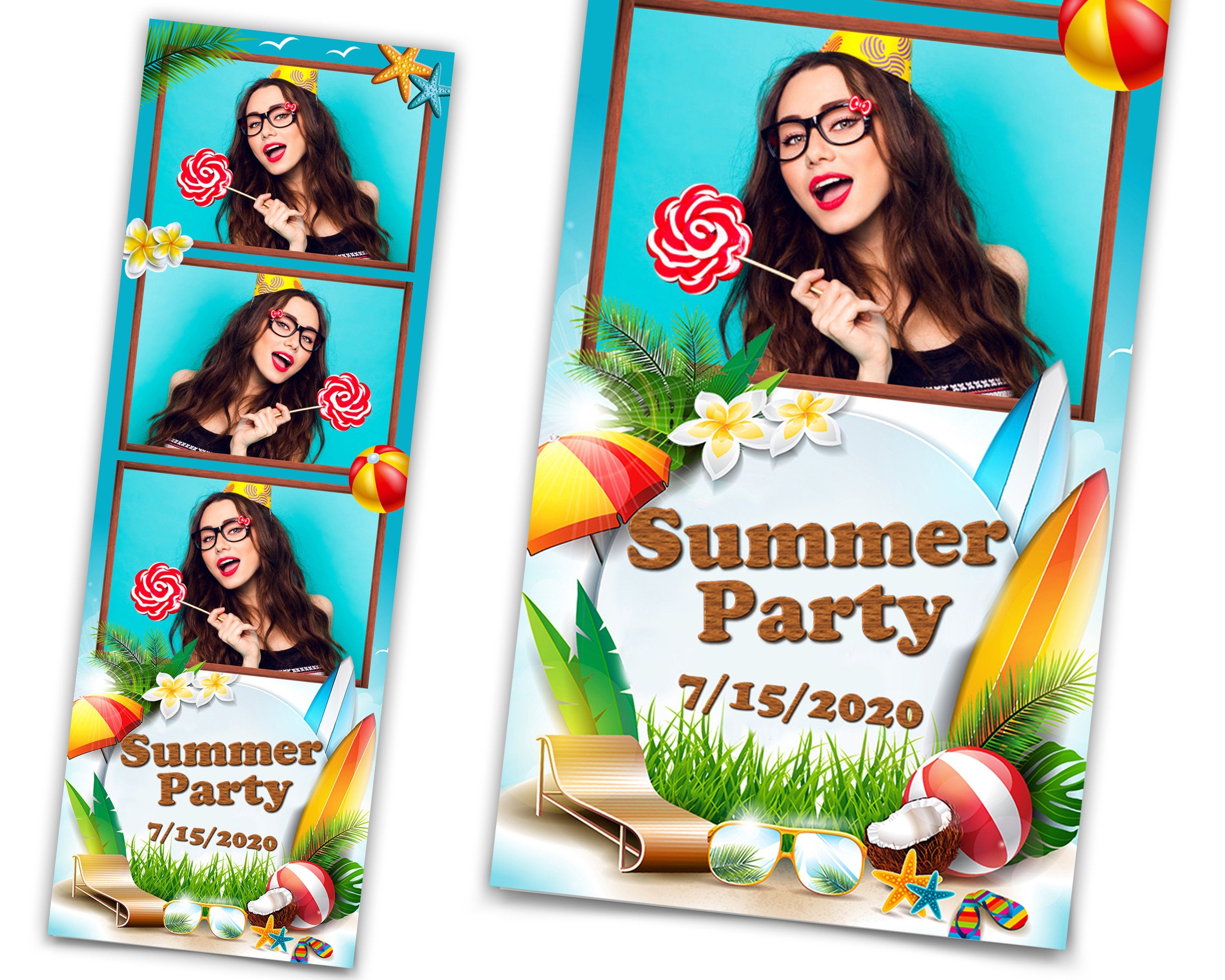 Summer Party Photobooth Template BEACH PARTY Birthday Bridal Wedding Quinceanera Sweet 16 Photo Booth Template 4x6 Photo Overlay