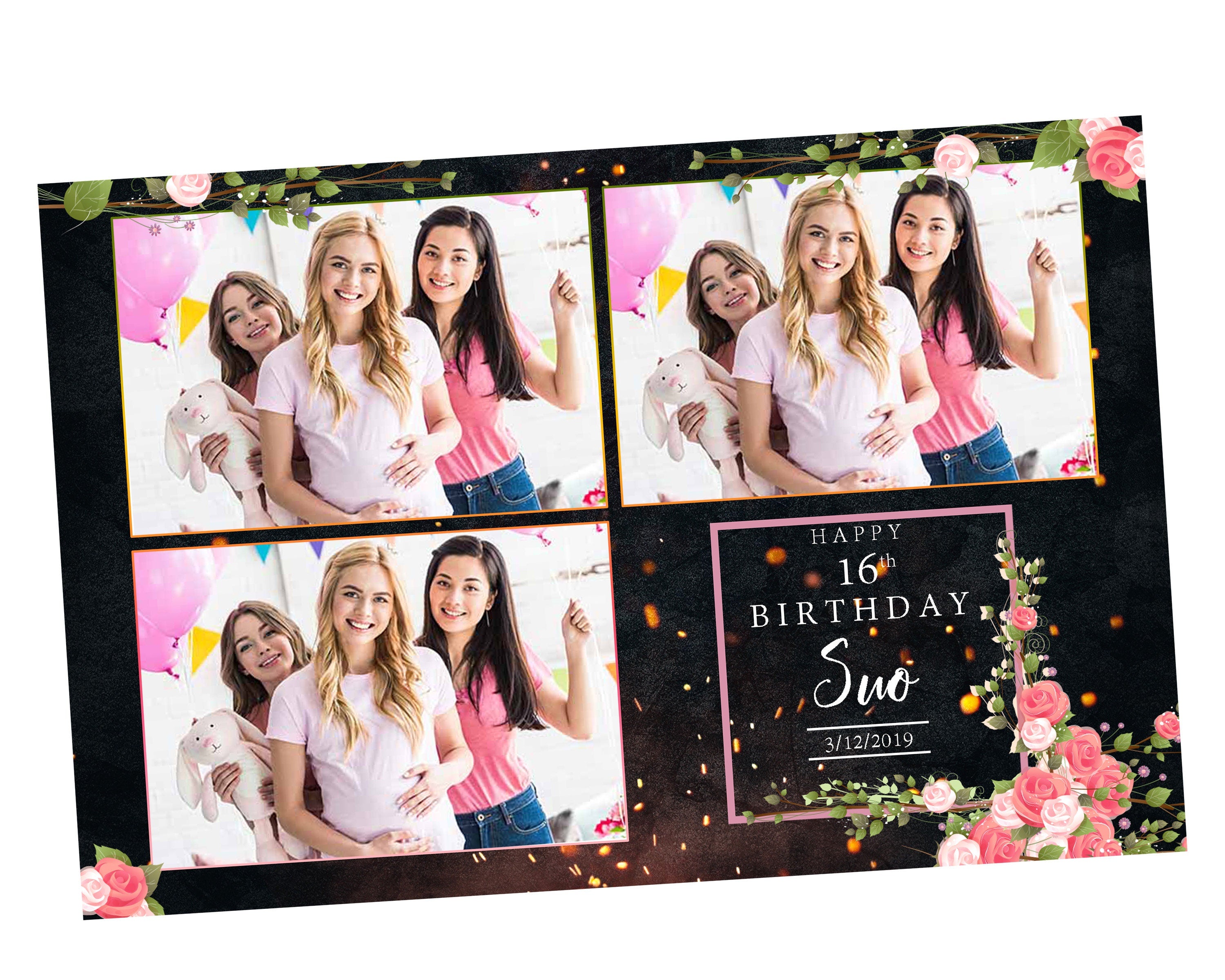 Photobooth Template Birthday Quinceanera Sweet Sixteen floral sweet 16 Photobooth Template 4x6 photo booth