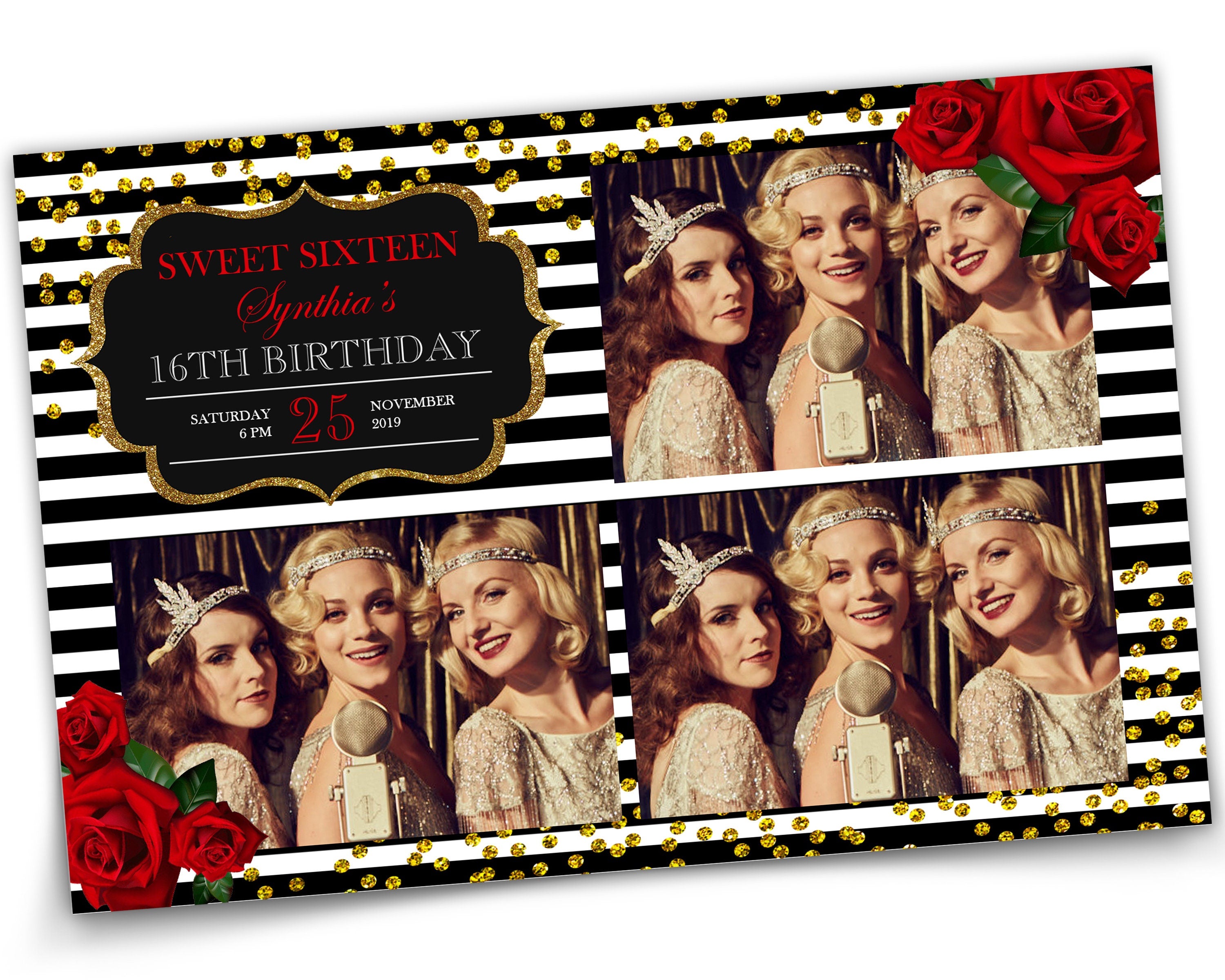 Sweet 16 Photo booth template, Birthday, Floral, Bridal, Wedding, Quinceanera 16th Birthday Photobooth Template photo booth 2x6