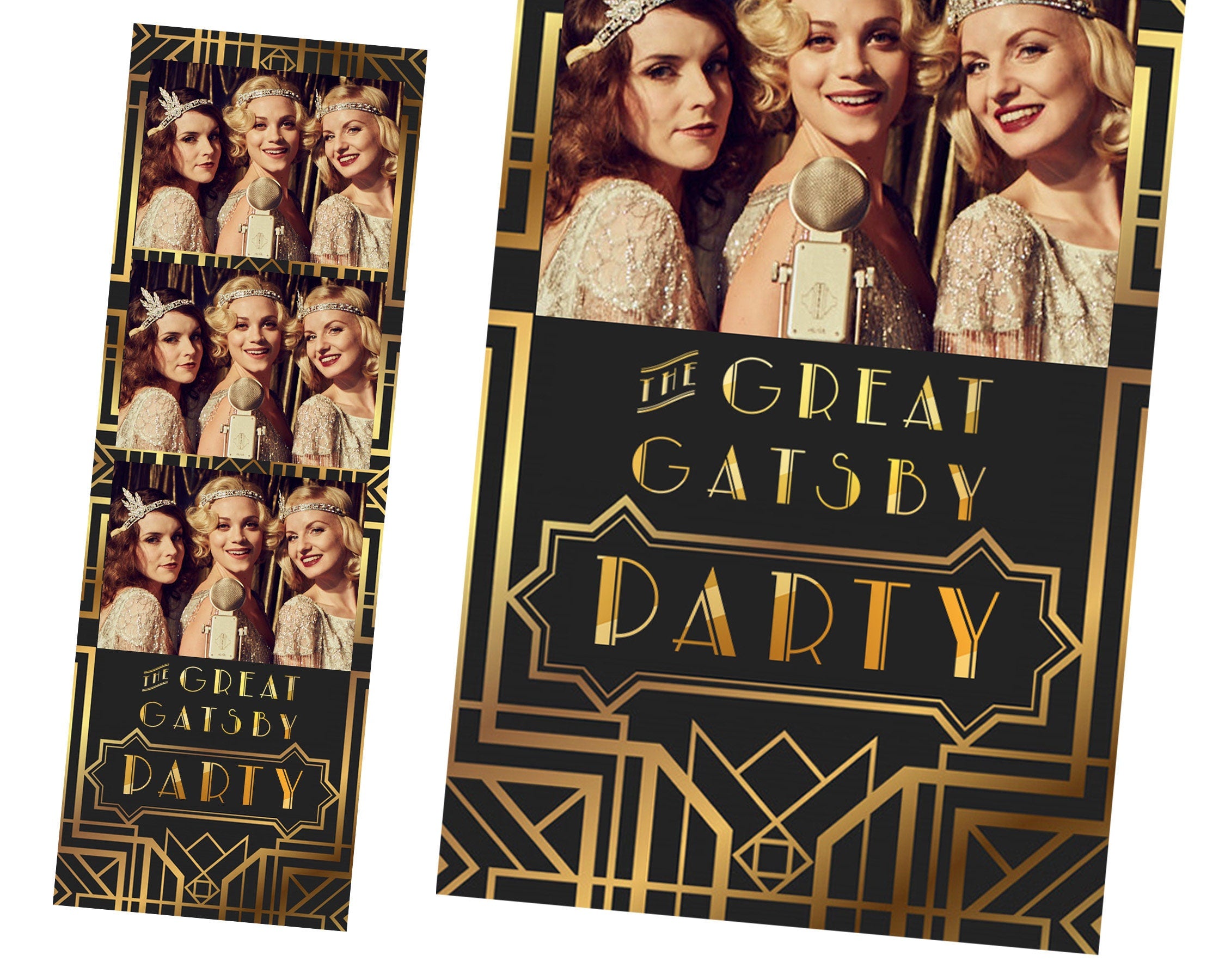 The Great Gatsby Photobooth Template Art Deco Black Gold Foil Geometric 1920s Photo booth Template 2x6  Great Gatsby Groomsman