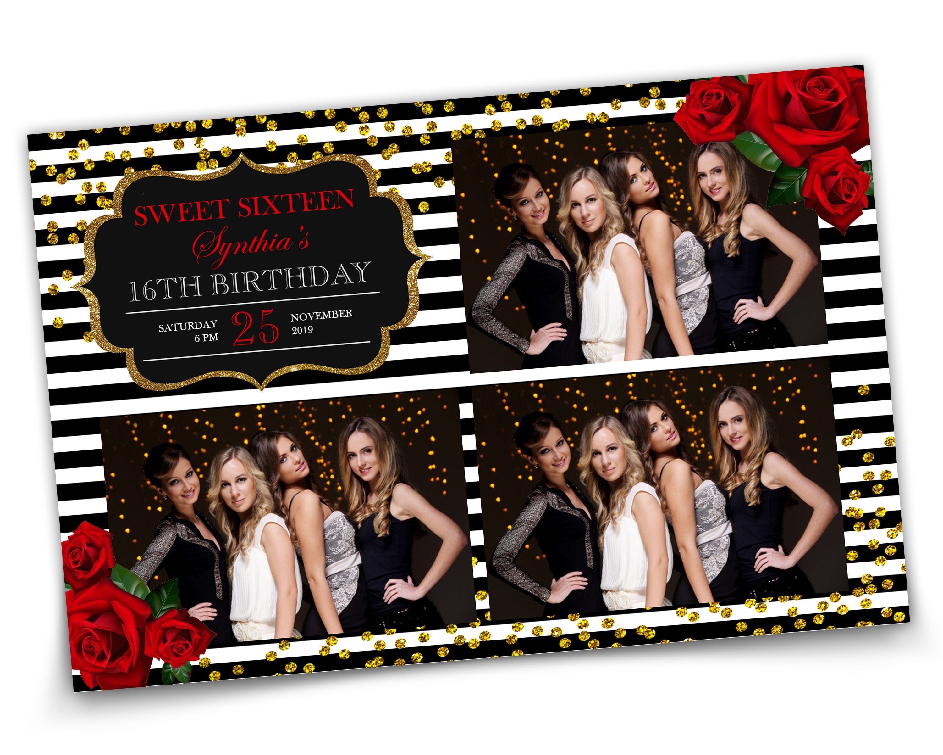 Sweet 16 Photo booth template, Birthday, Floral, Bridal, Wedding, Quinceanera 16th Birthday Photobooth Template photo booth 2x6