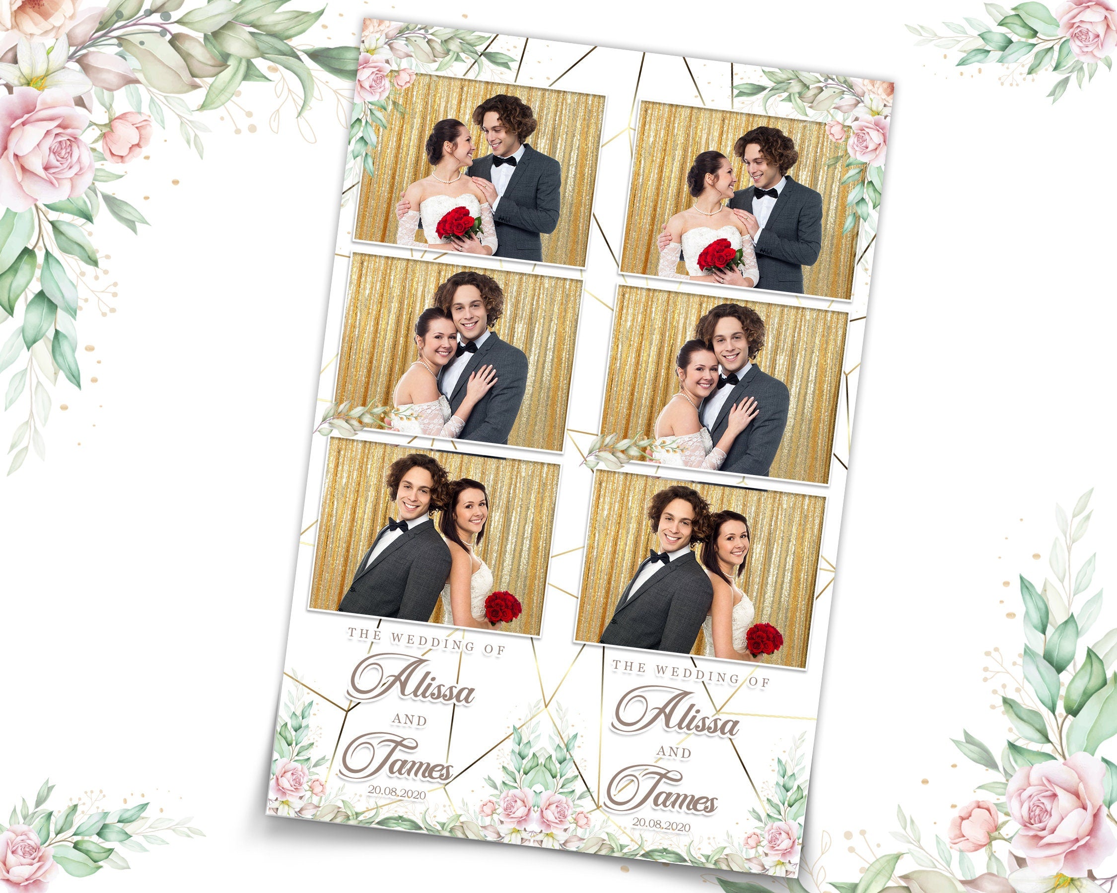 Wedding Bridal Shower Sweet 16 Floral Anniversary Photo Booth Template 2x6 and 4x6 Photobooth Template with xbdr psd png jpg and mockup