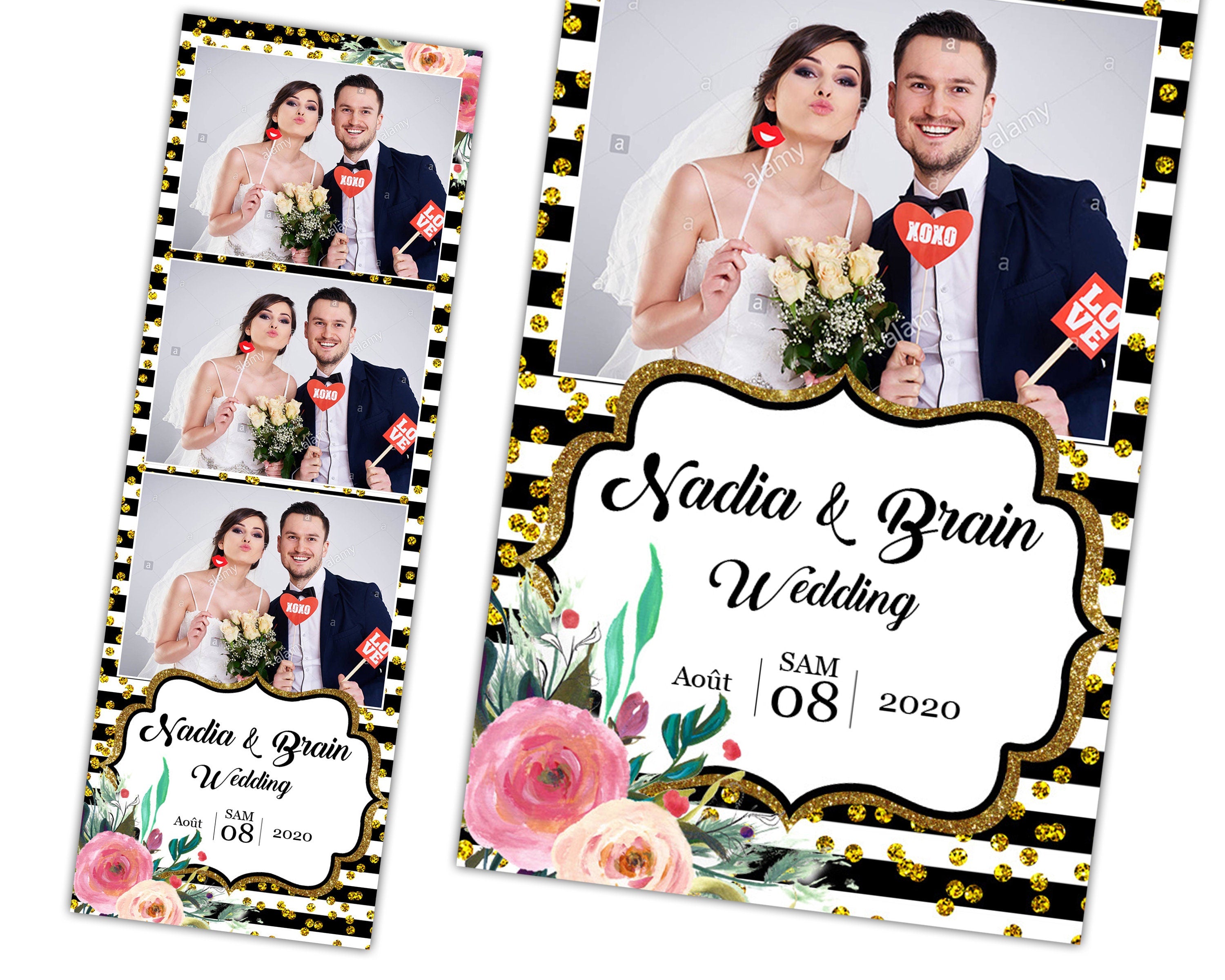 Photobooth Template Wedding Bridal Shower Sweet 16 Floral Anniversary Birthday Photo Booth Template 2x6 xbdr psd png