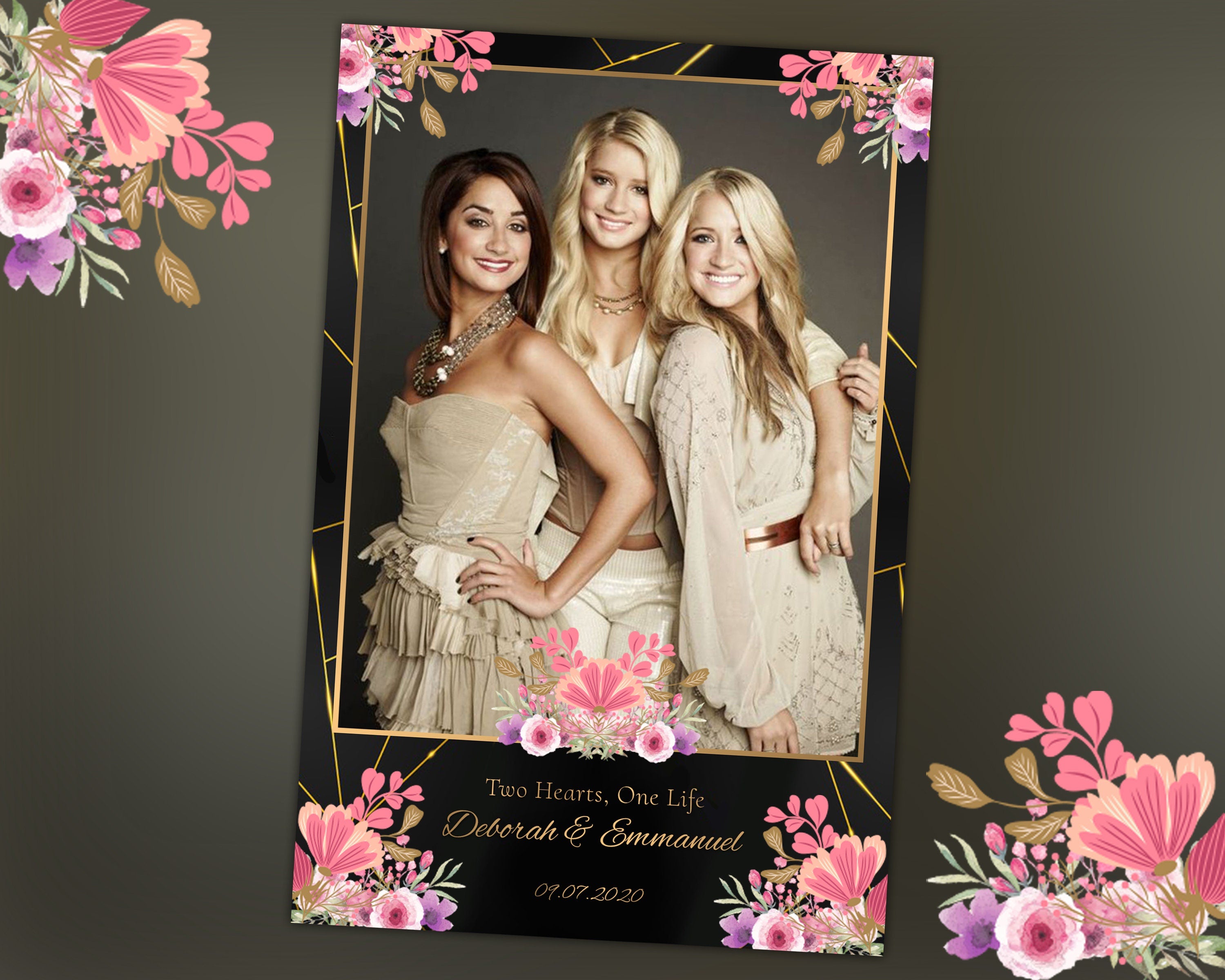 Photo Booth Template Wedding Bridal Shower Birthday Photobooth Template Gold Sweet 16 Bridal anniversary Floral 4x6 Photo Booth Template