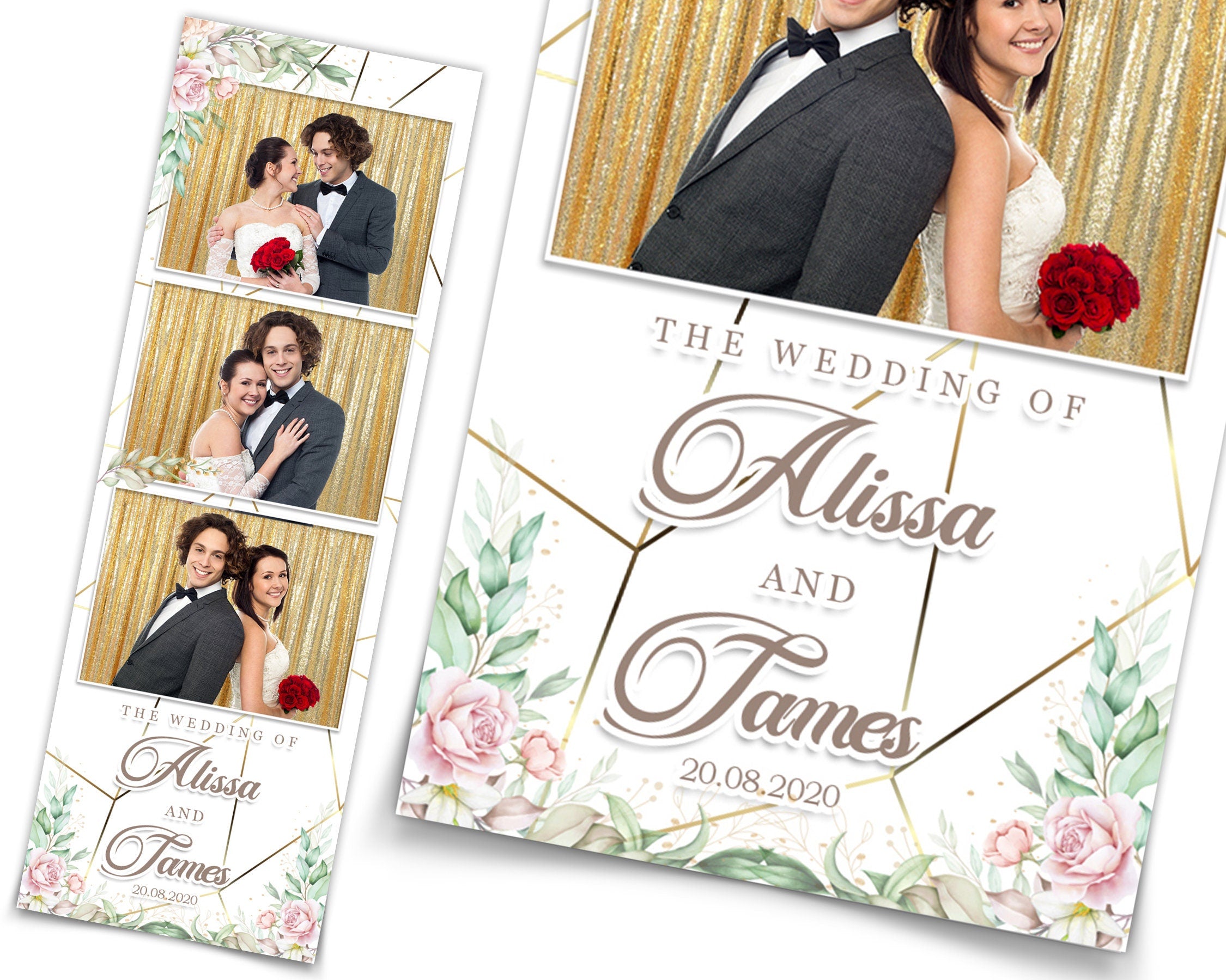 Wedding Bridal Shower Sweet 16 Floral Anniversary Photo Booth Template 2x6 and 4x6 Photobooth Template with xbdr psd png jpg and mockup