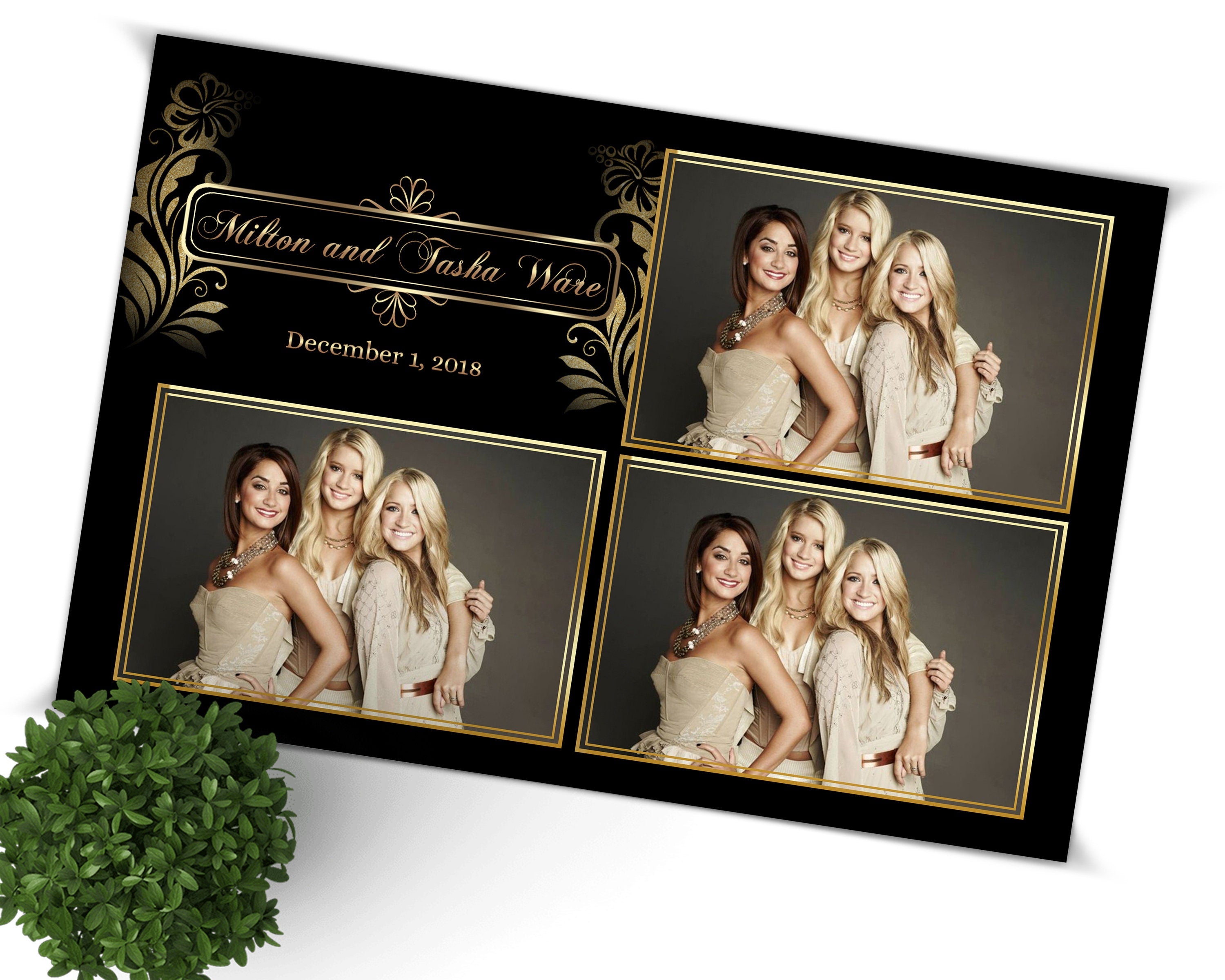 Wedding Photobooth Template, Floral Bridal Photobooth Template, 4x6 Wedding Photo booth Template, Sweet Sixteen, black and gold template