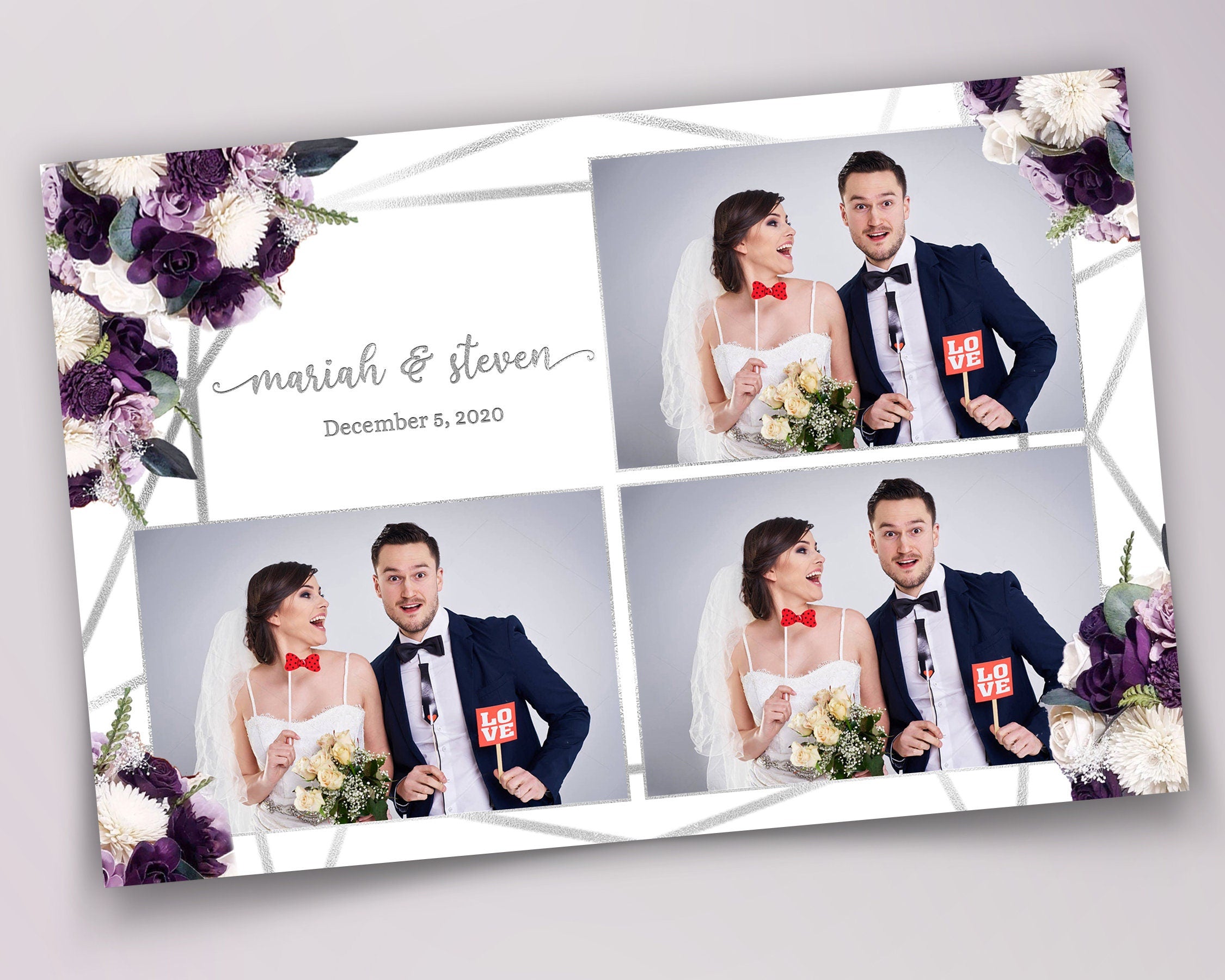 Purple Wedding Photo Booth Template Purple Floral Photobooth Template Anniversary Photobooth Sweet 16 Bridal Shower purple Flower plum 150
