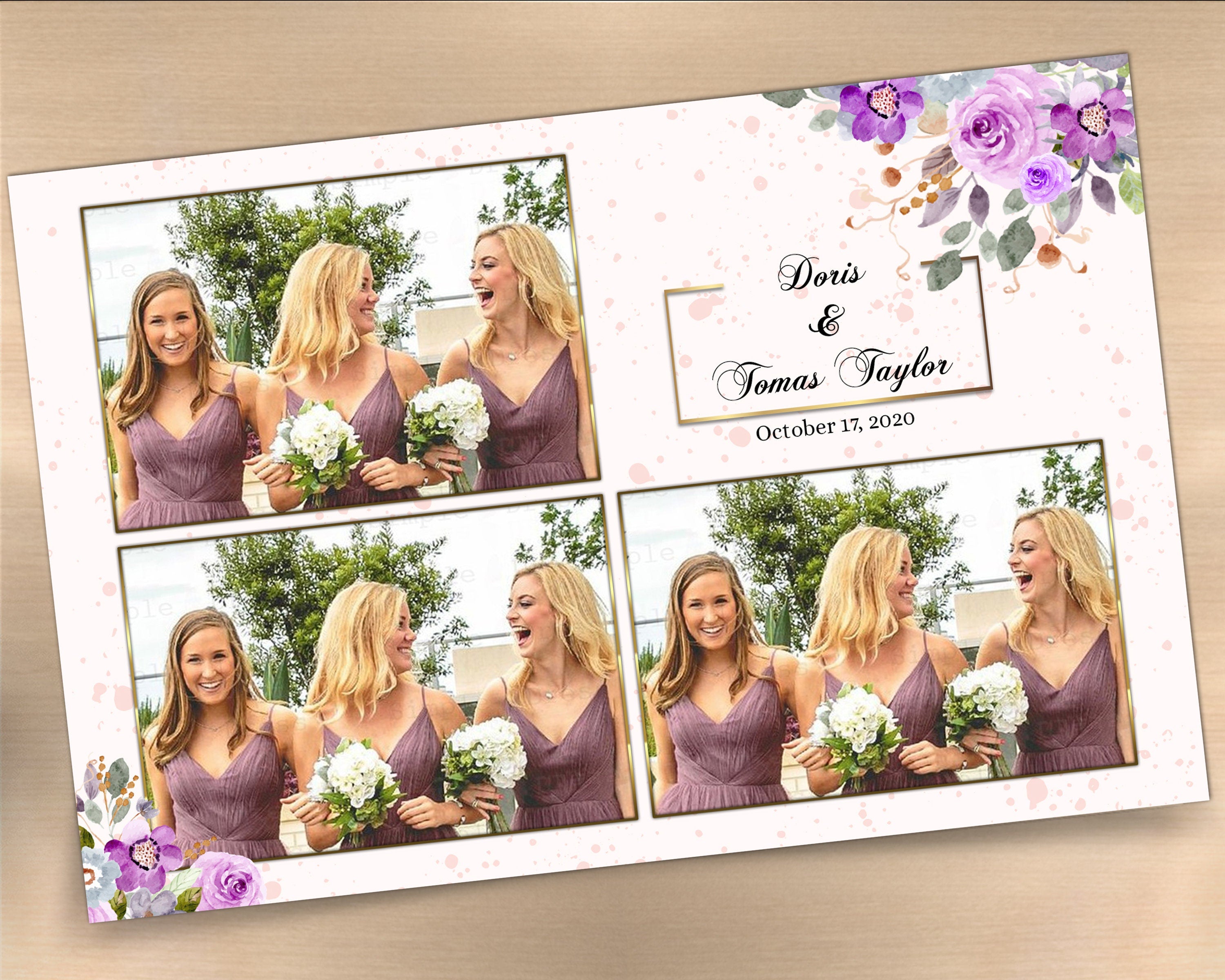 Purple Floral Photo Booth Template purple Flower Greenery Wedding Bridal Shower Photobooth 4x6