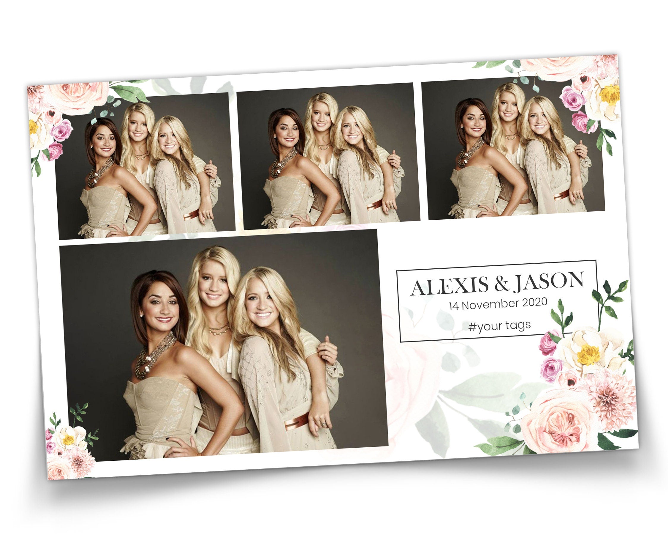 Photo Booth Template Wedding Bridal Shower Sweet 16 Floral Anniversary 2x6 and 4x6 Photobooth Template with xbdr psd png jpg and mockup