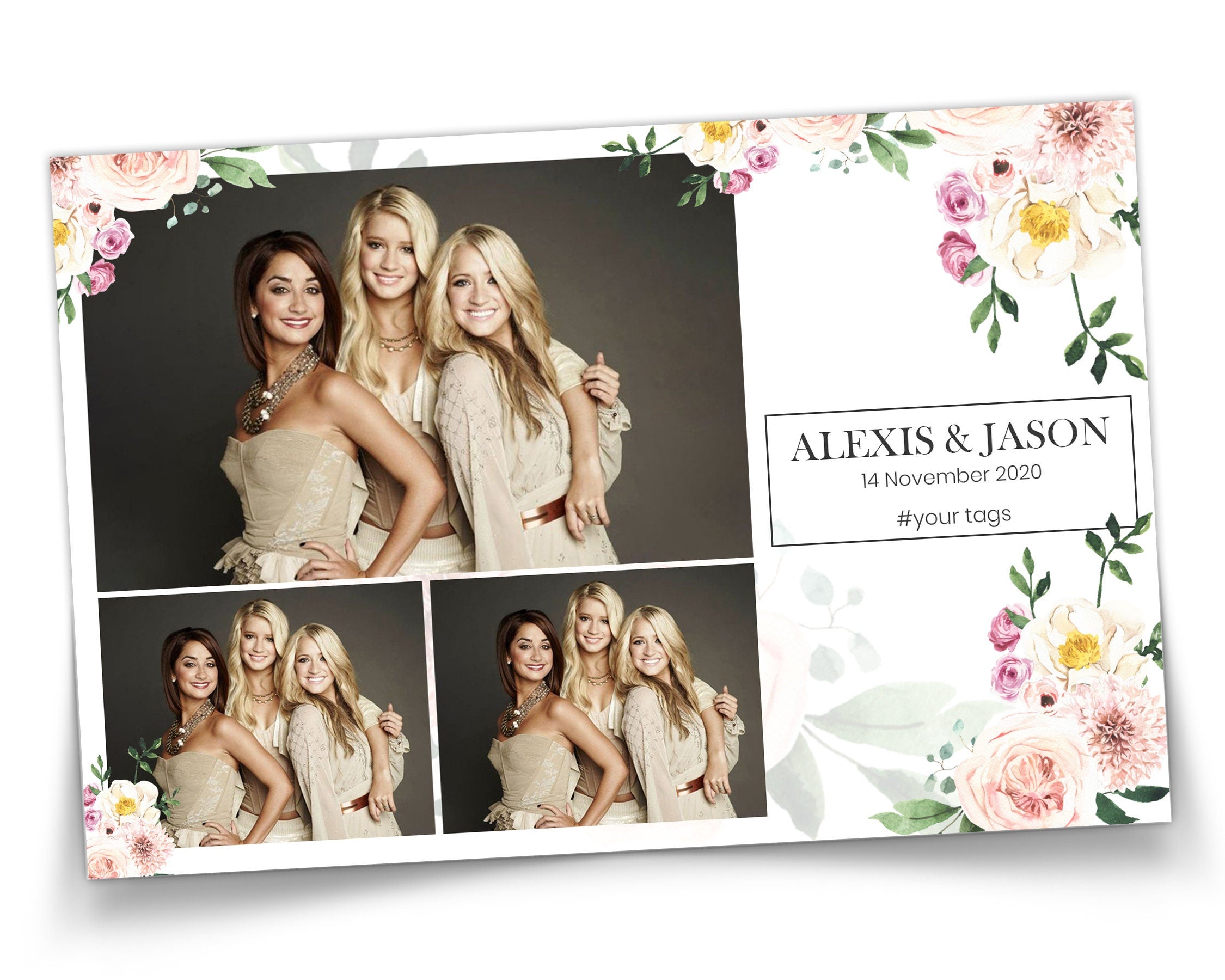 Photo Booth Template Wedding Bridal Shower Sweet 16 Floral Anniversary 4x6 Photobooth Template with xbdr psd png jpg and mockup