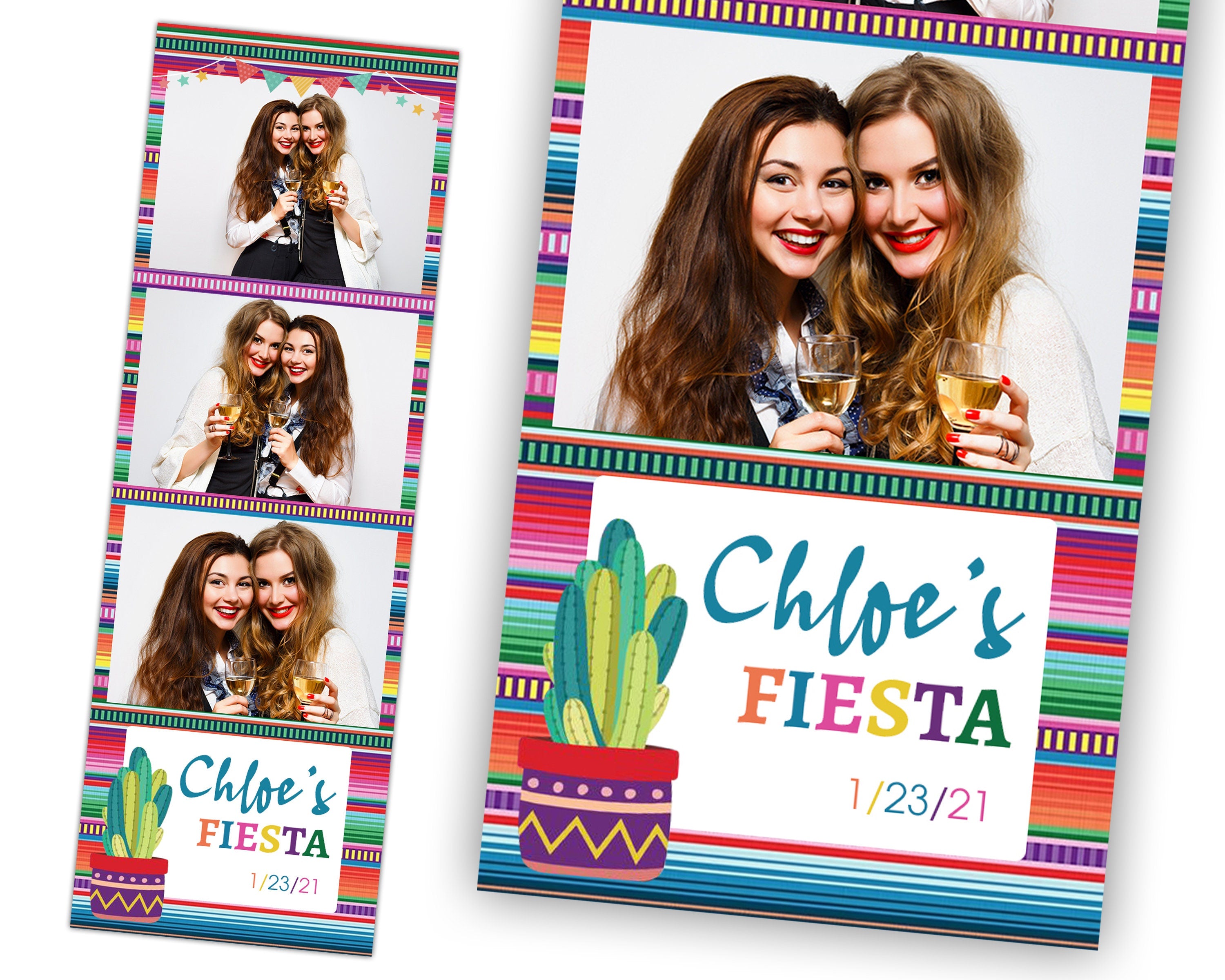 Serape Fiesta Photobooth Template, Holiday Party, Gala, Feast day, Cactus, Photo Booth Template, Strip 2x6