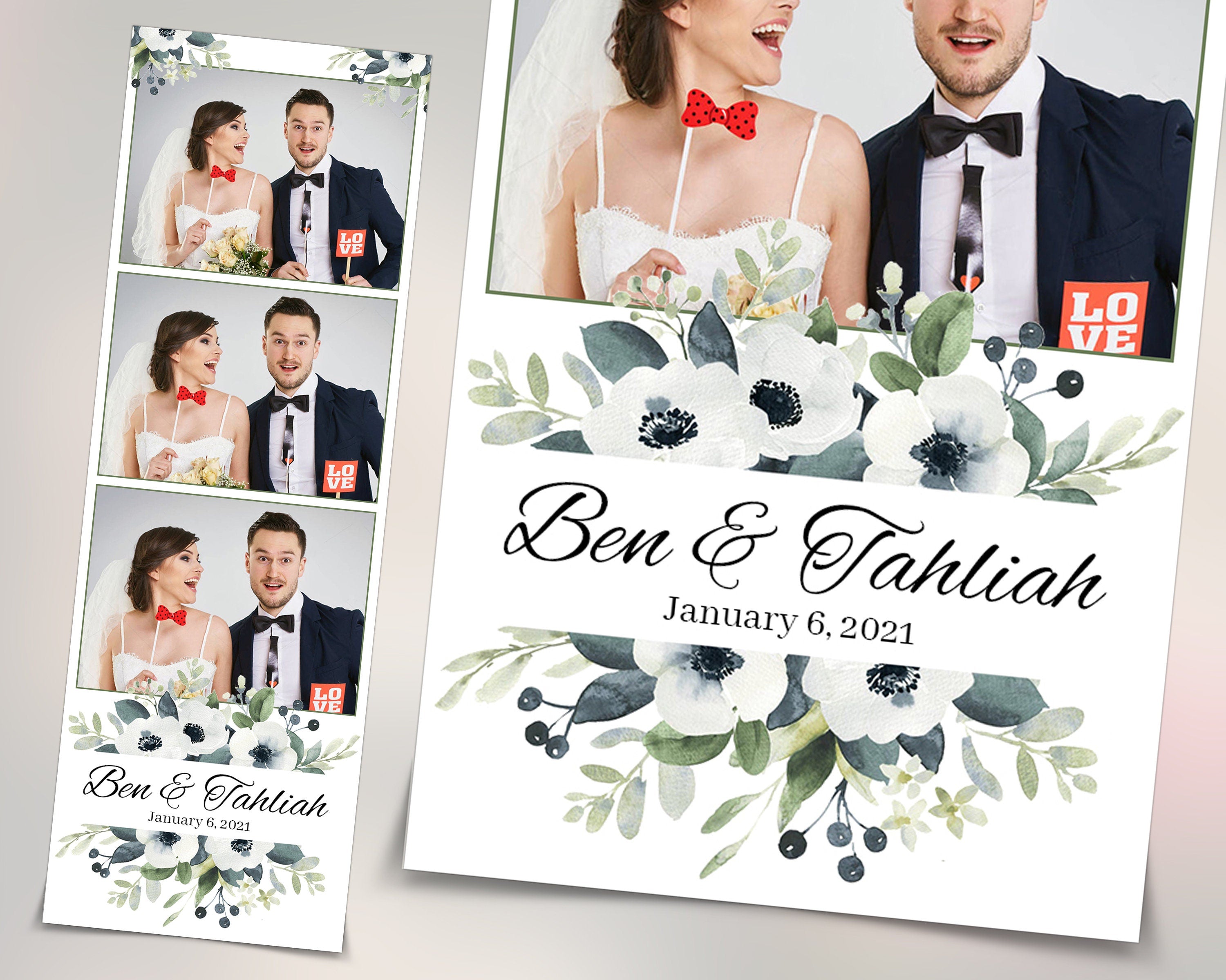 Wedding Anniversary Bridal Shower Floral Photo Booth Template 2x6 Photobooth Template with Font