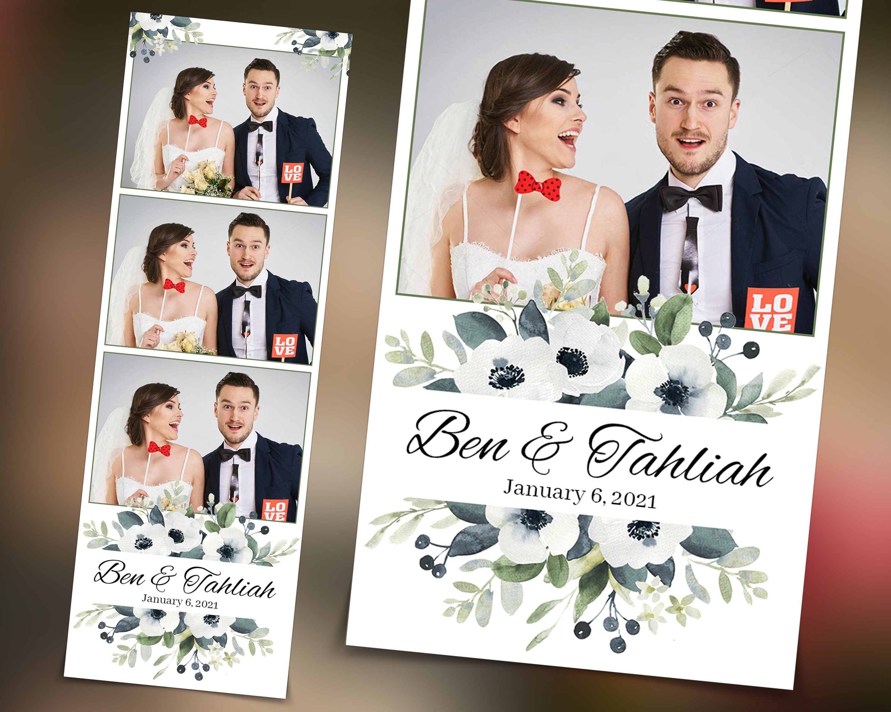 Wedding Anniversary Bridal Shower Floral Photo Booth Template 2x6 Photobooth Template with Font