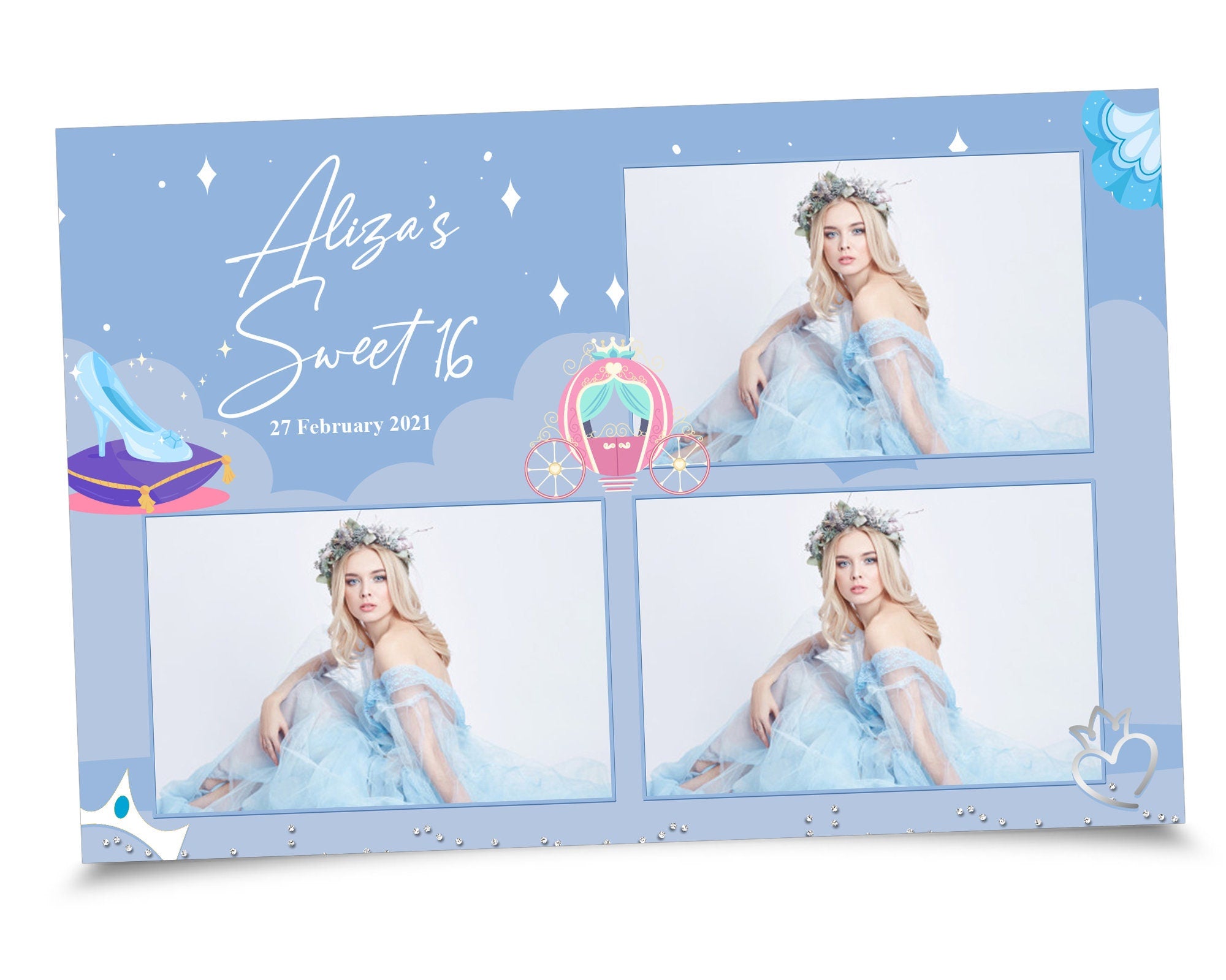 Photo Booth Template Sweet 16, Sweet Sixteen Photobooth Template, Birthday Photo Booth 4x6 with Font