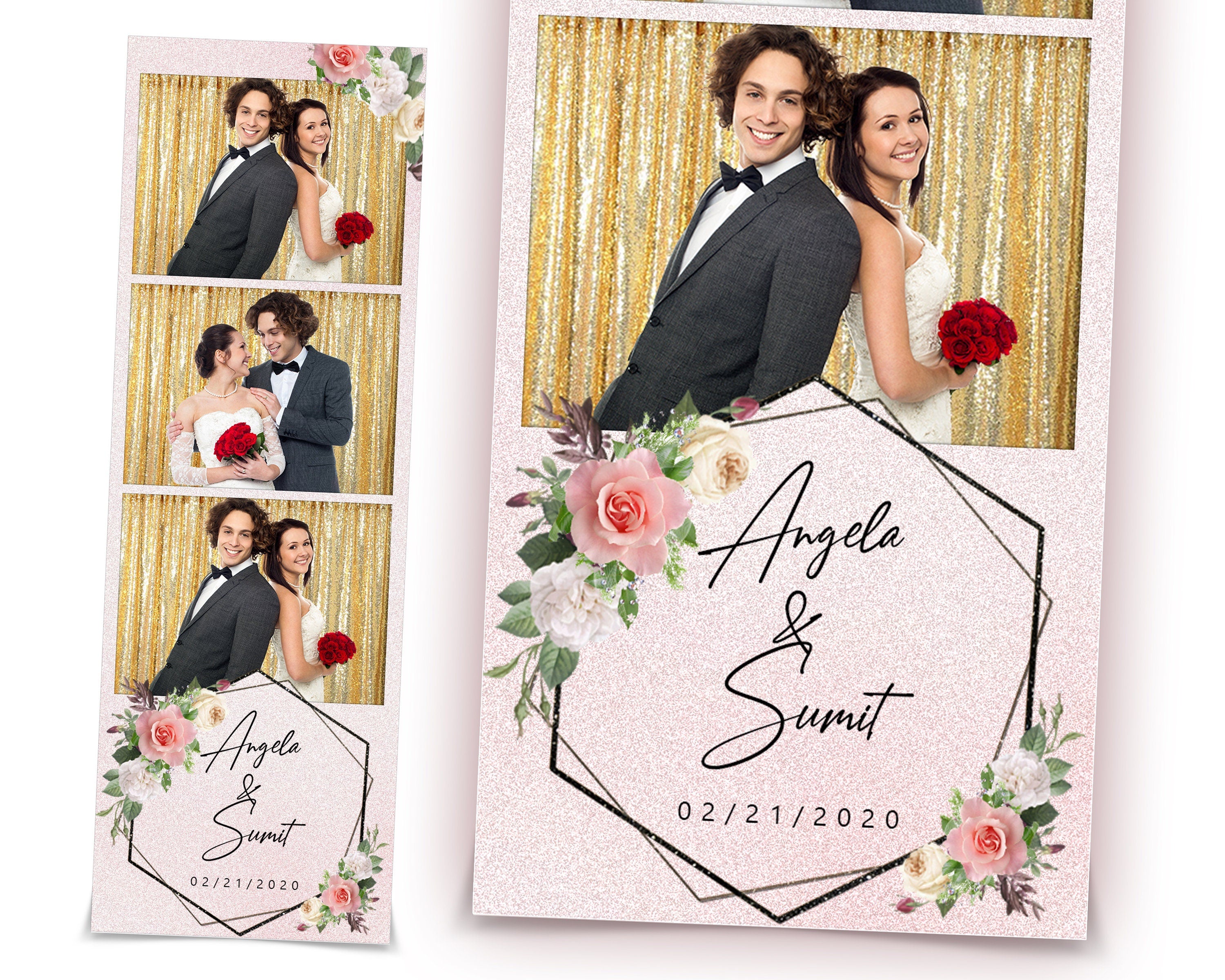 Wedding Bridal Shower Photobooth Template Floral Anniversary Birthday Photo Booth Template 2x6