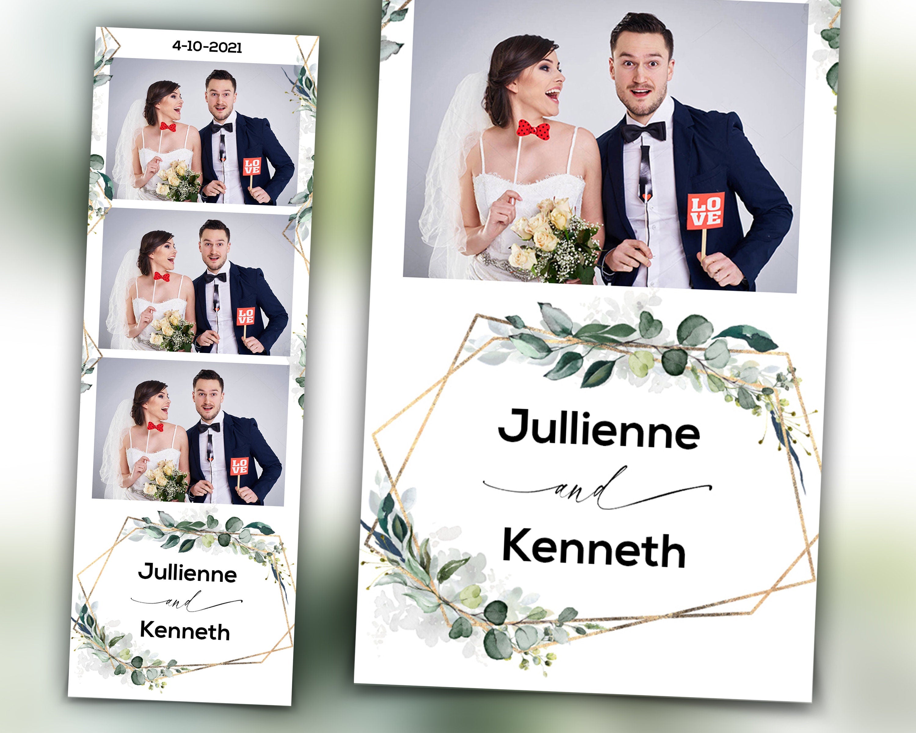 Wedding Anniversary Bridal Shower Floral Photo Booth Template 2x6 & Dual Strip Photobooth Template with Font
