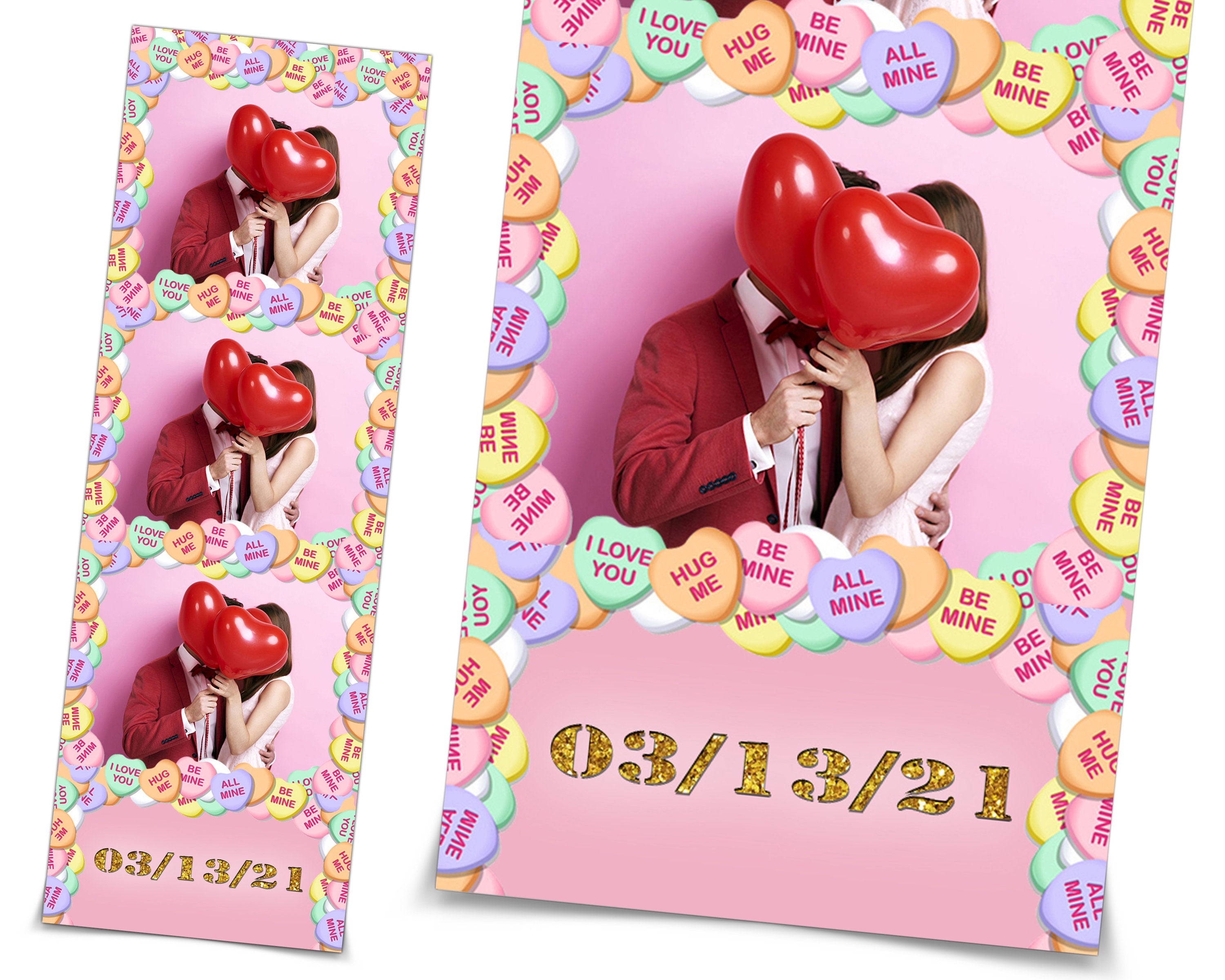 Valentine Day Candy Hearts Photo Booth Template Love Pink 2x6 Photobooth Template included with Font