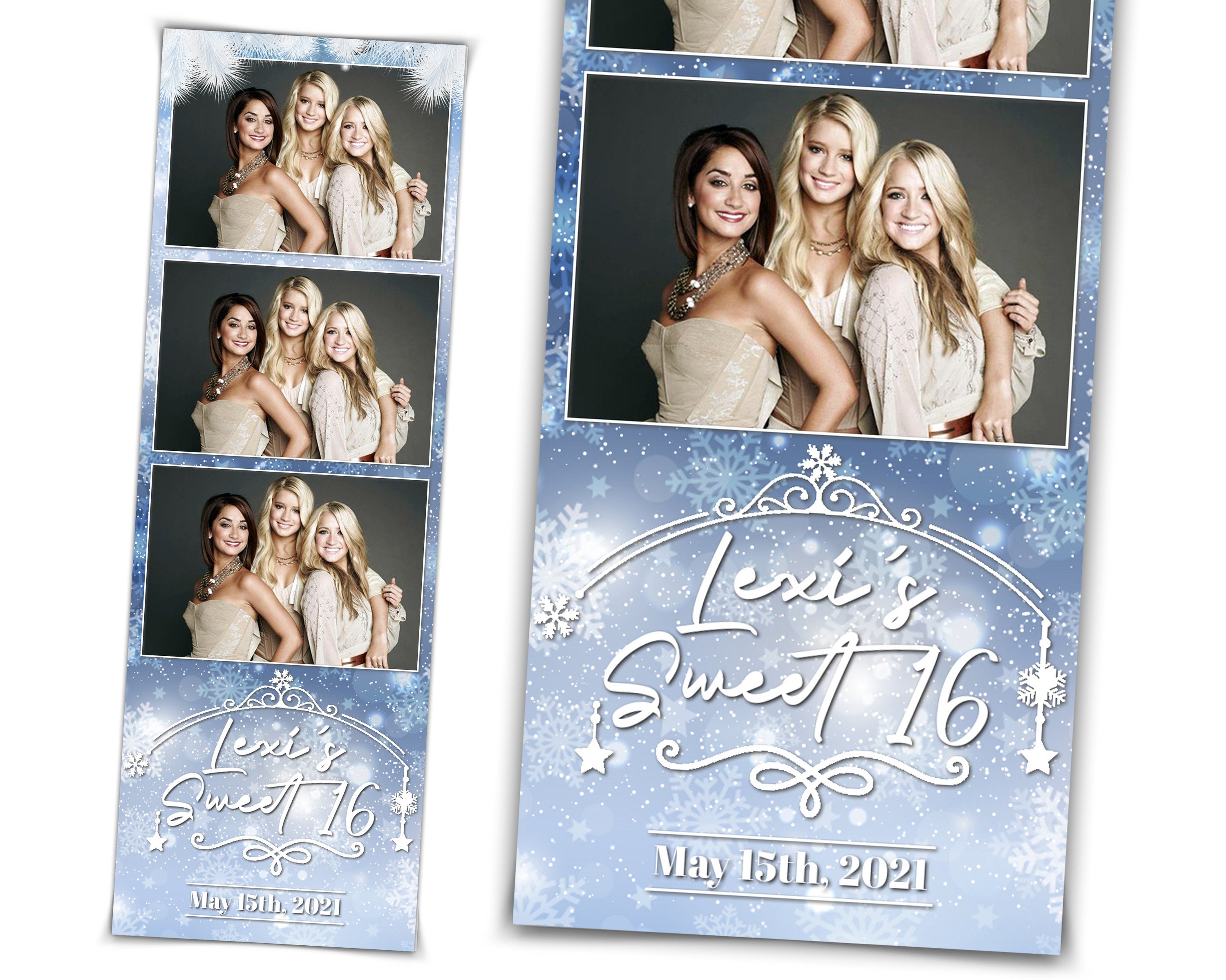 Snowflakes Photo Booth Template | Sweet 16 | Winter Wonderland | Snow 2x6 stripe | Snowflake Photobooth