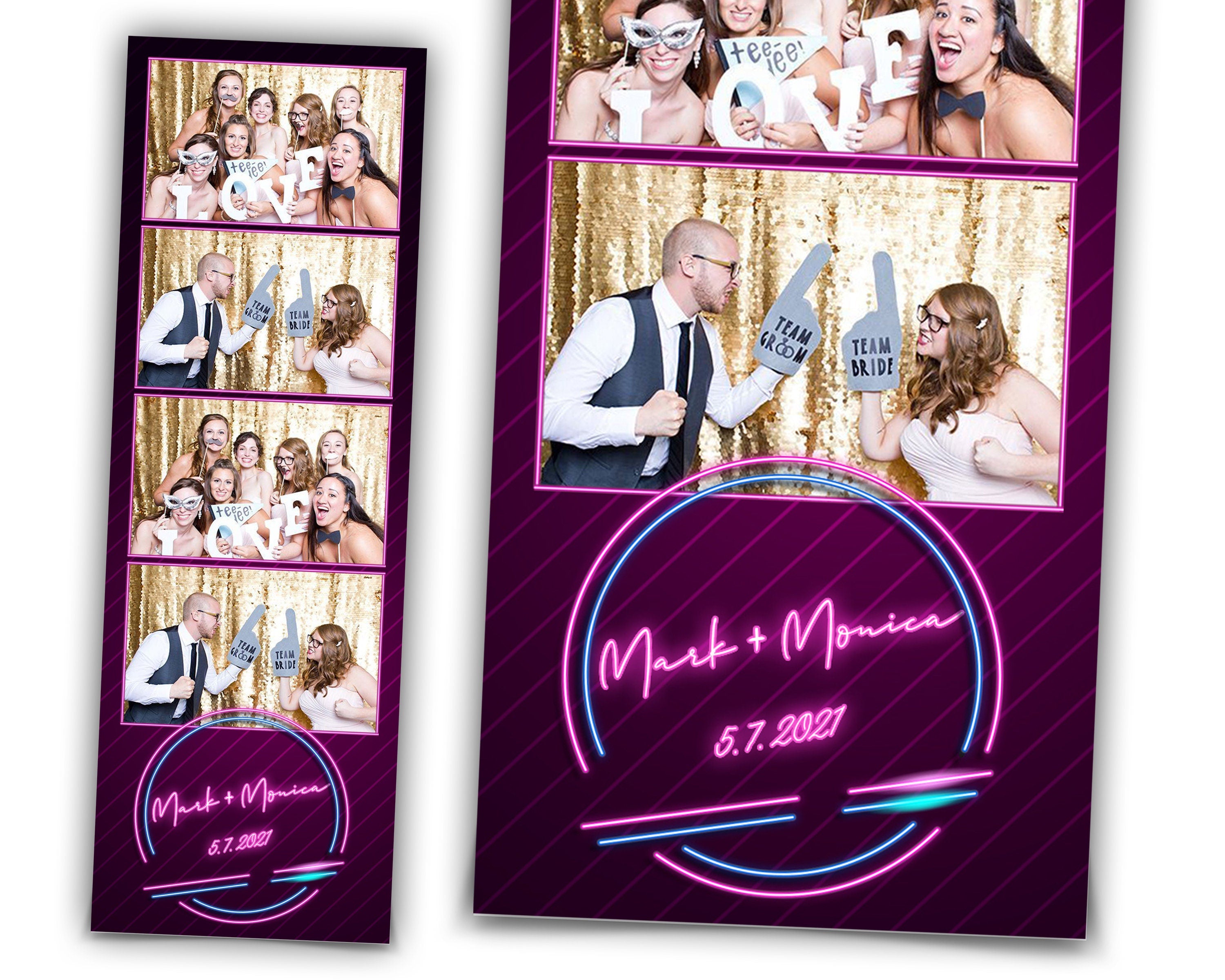 Wedding Photo Booth Template Neon Light Photobooth Template, Wedding, Neon lights, Party, 2x6 inch 3 and 4 photo box with FONT file
