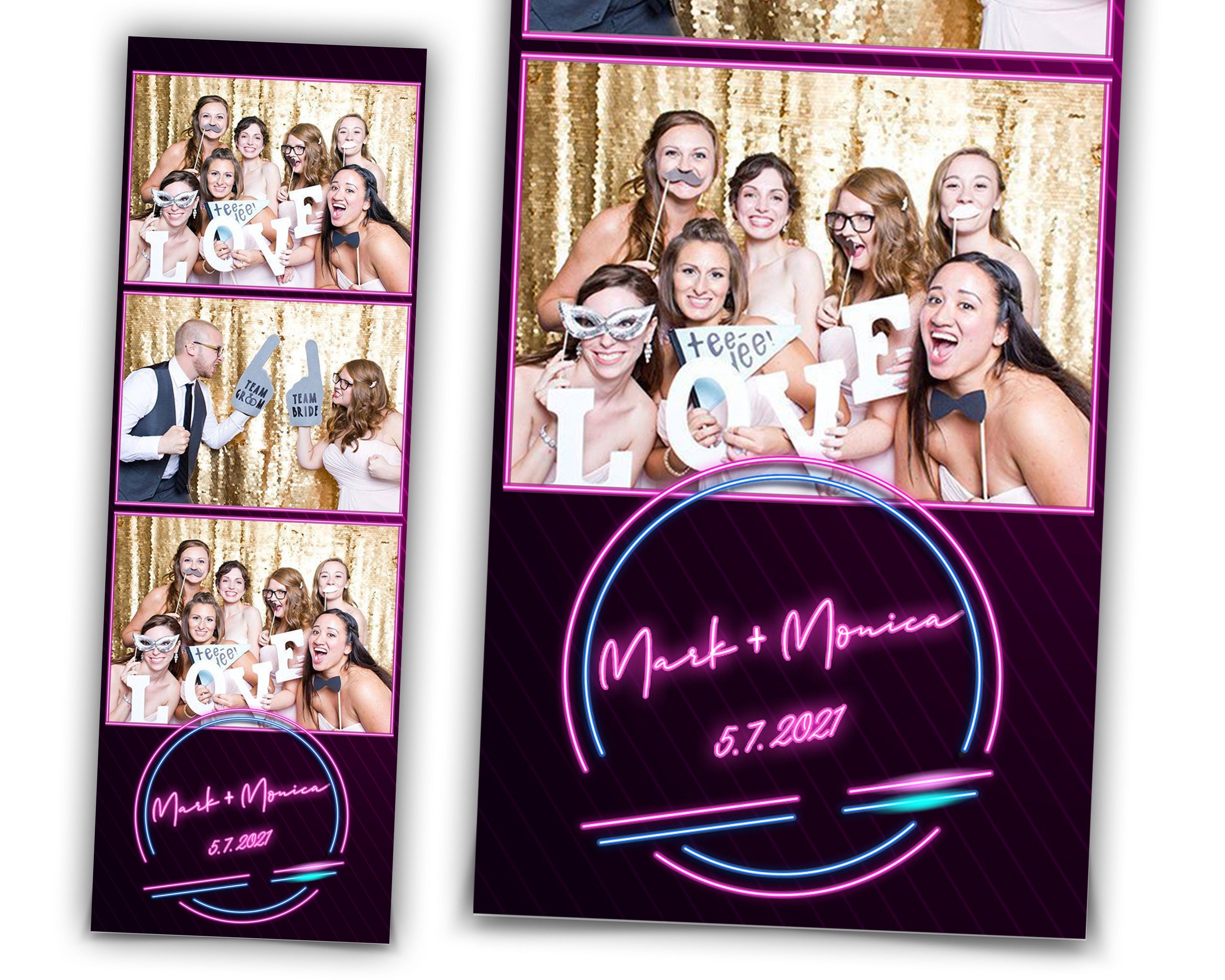 Wedding Photo Booth Template Neon Light Photobooth Template, Wedding, Neon lights, Party, 2x6 inch 3 and 4 photo box with FONT file