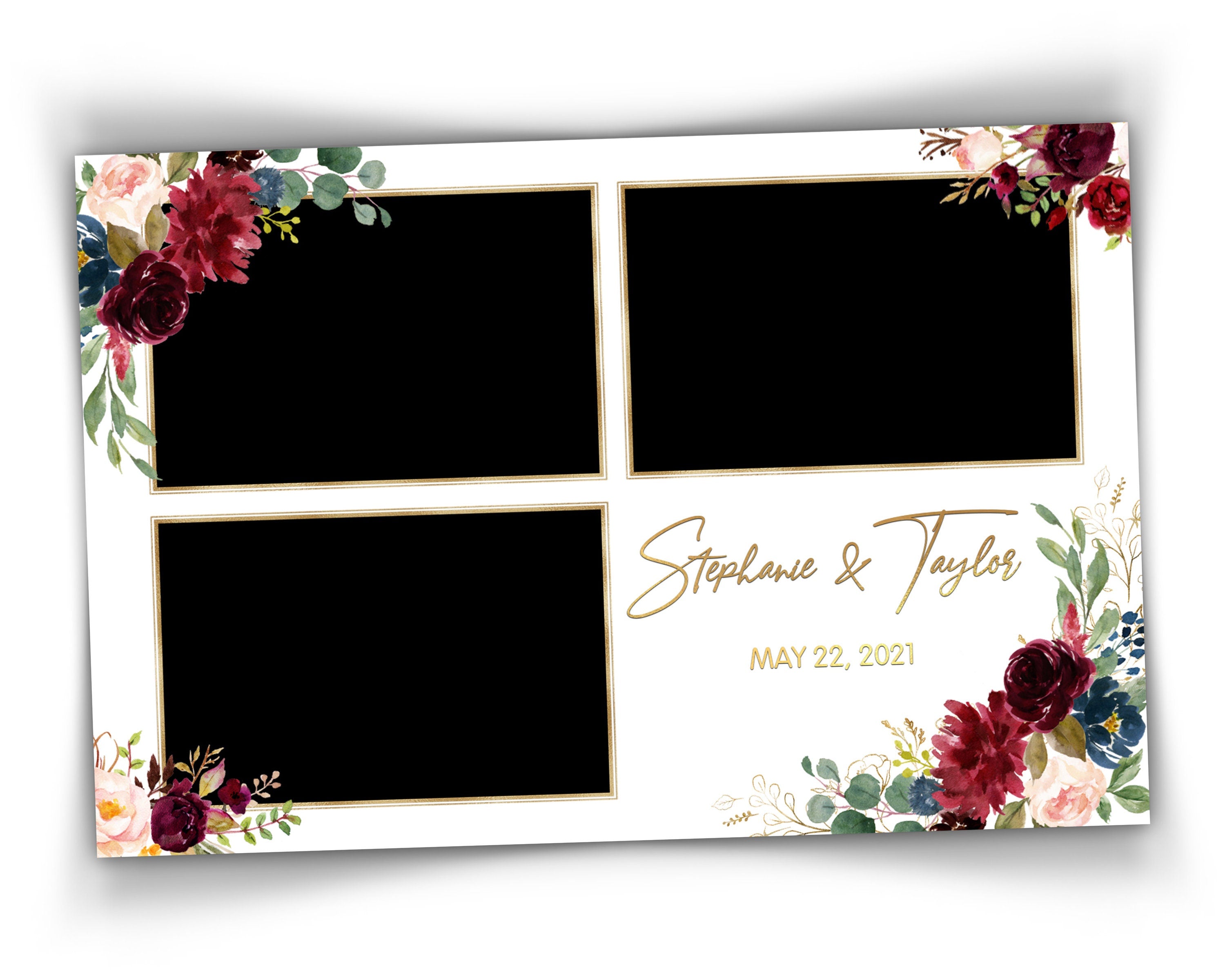 Wedding Photo Booth Template, Burgundy Flowers Photobooth Template, Anniversary, Sweet 16, Birthday, Bridal Shower Party