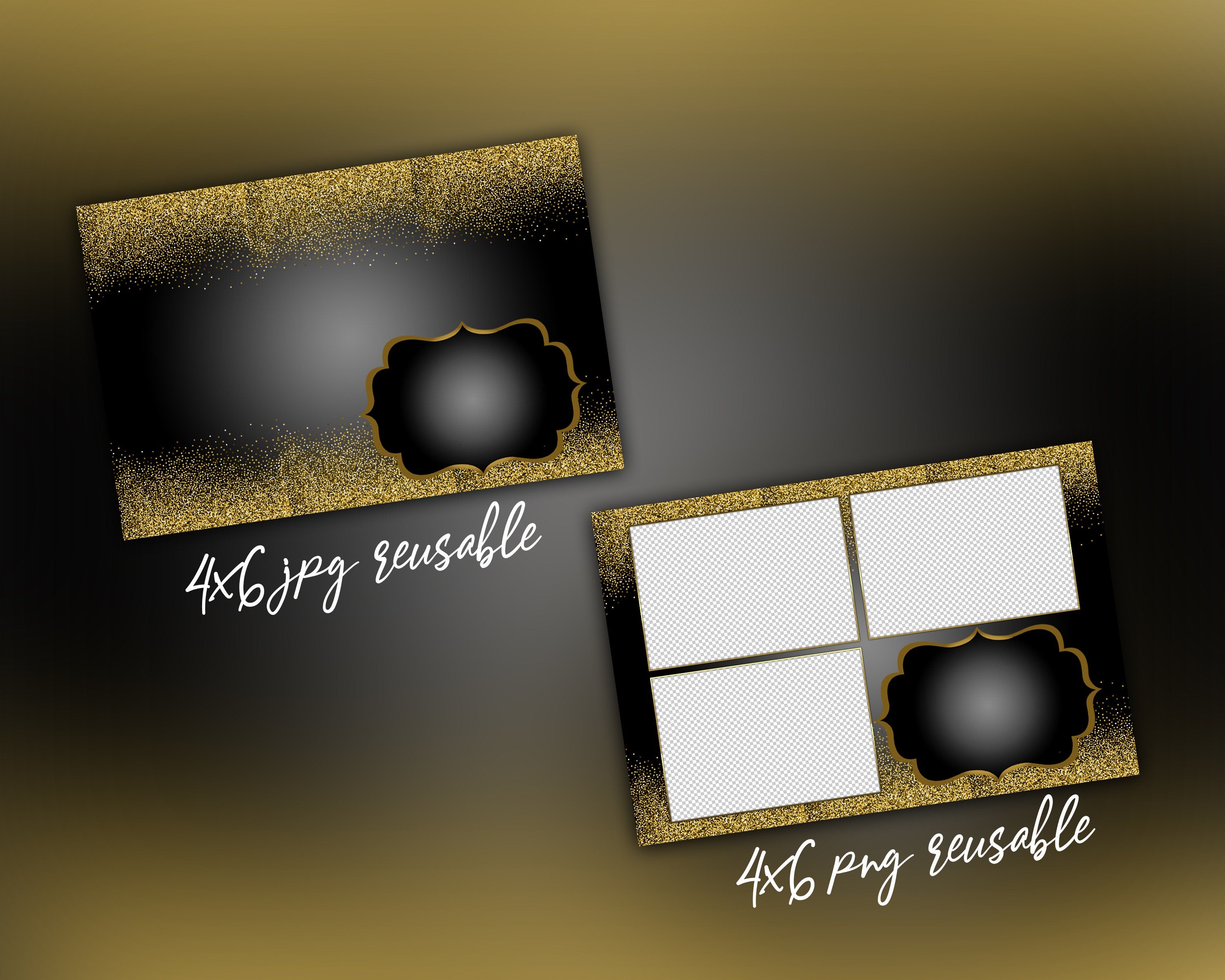 Photobooth Template Gold Glitter, Birthday Gold Bridal Wedding Anniversary 4x6 Photo Booth Template included FONT file