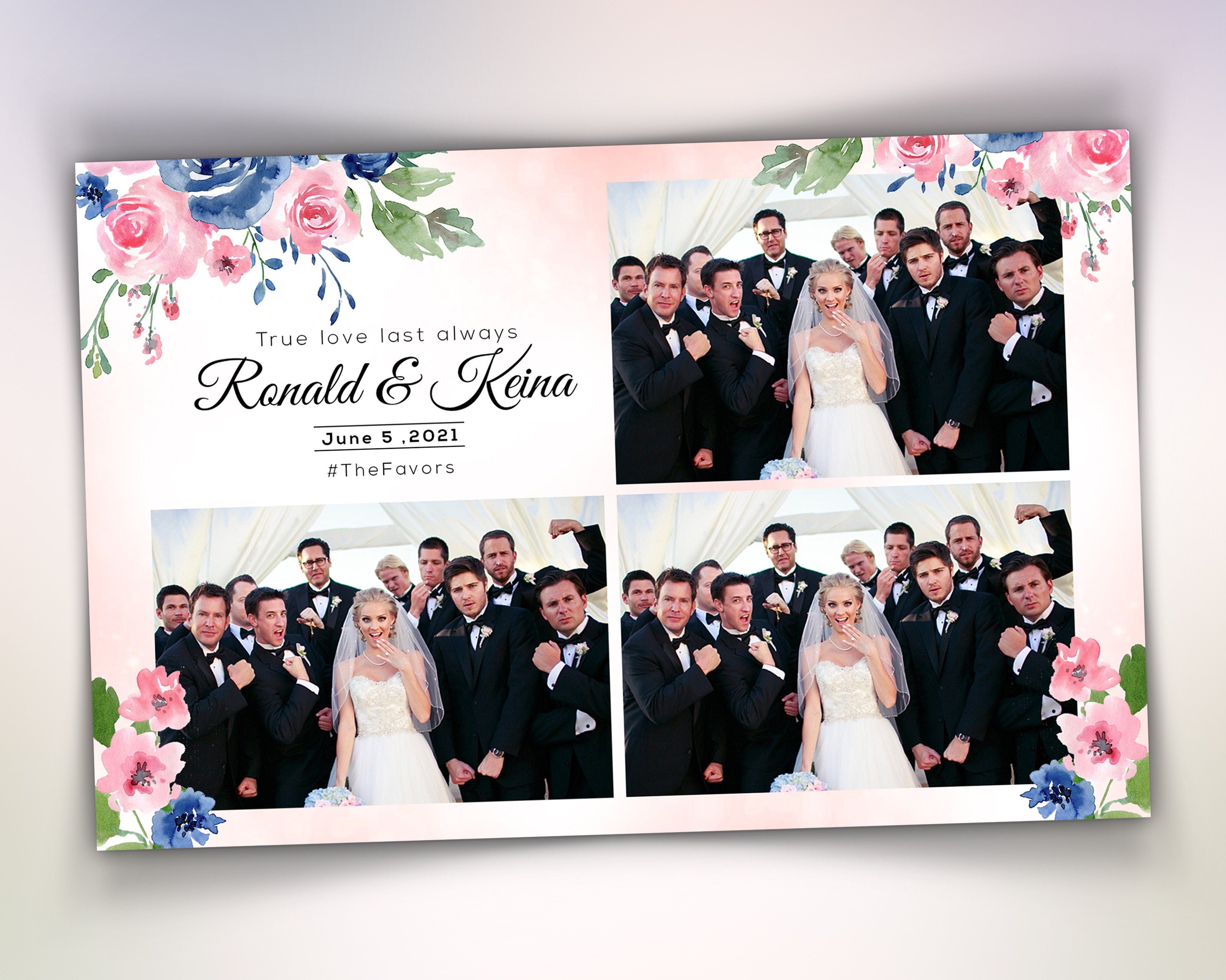 Wedding Photo Booth Template blush, pink, baby blue and white floral 4x6