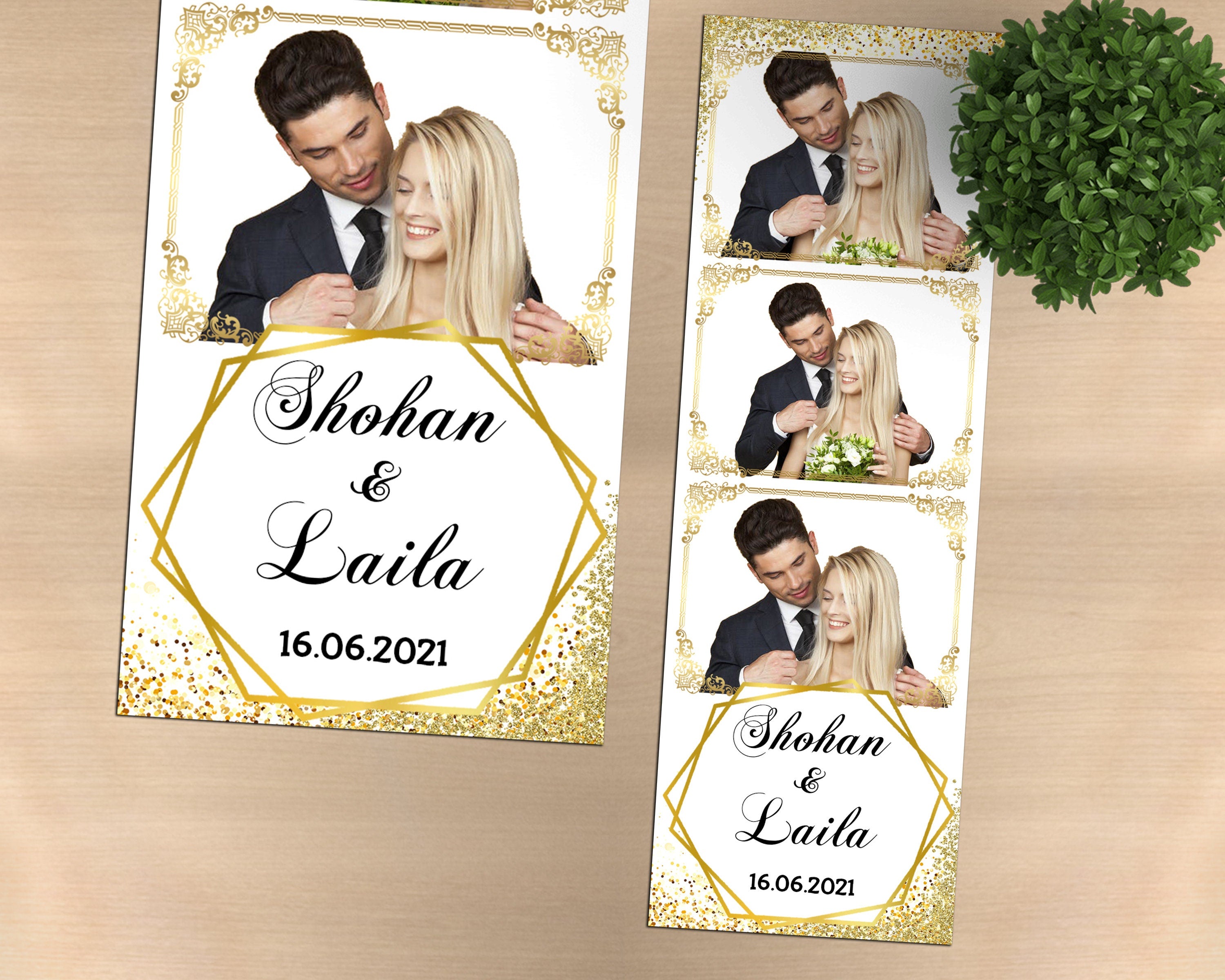 Wedding Photo booth Template gold Glitter Photobooth Template Gold Bridal shower Anniversary strip 2x6