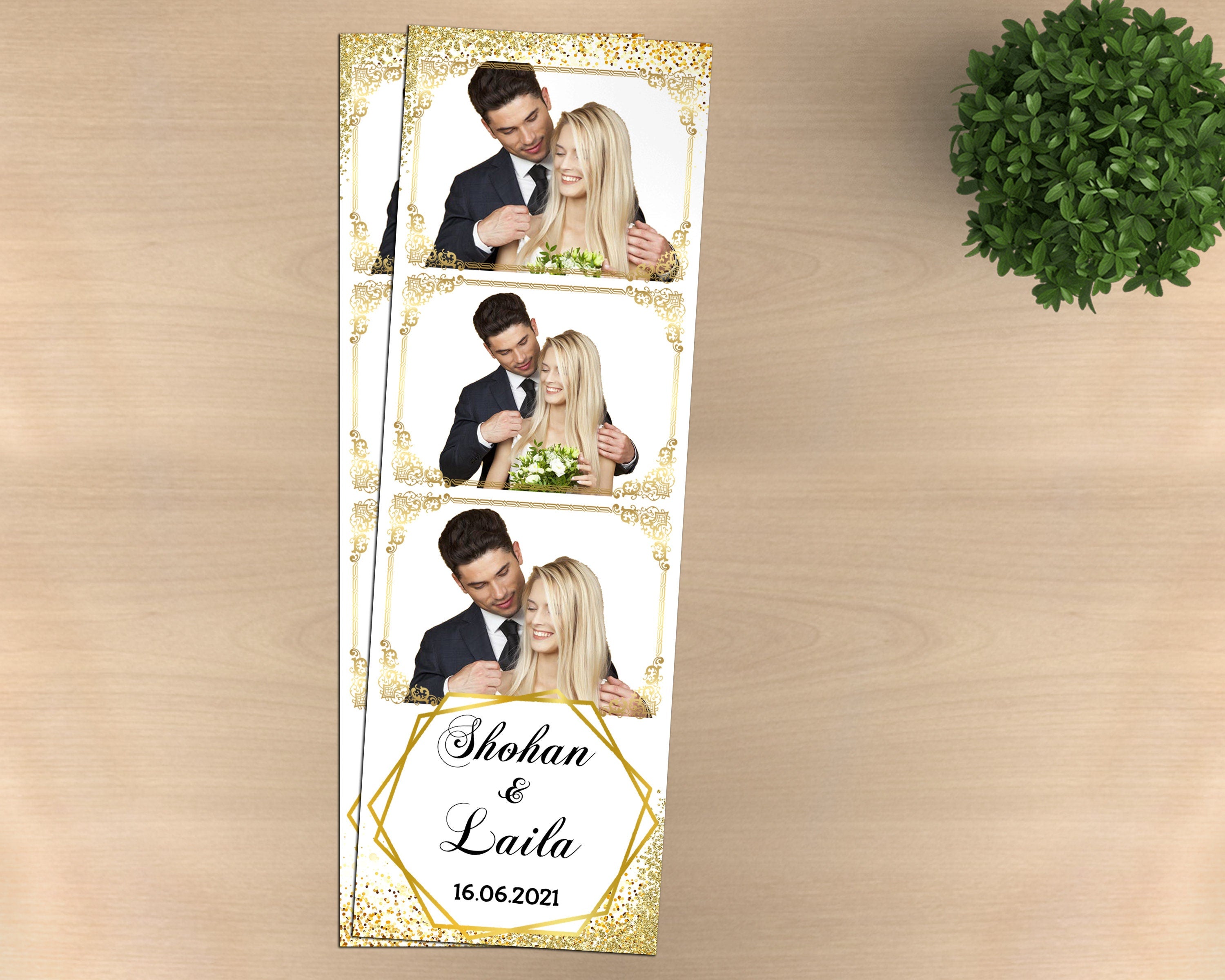 Wedding Photo booth Template gold Glitter Photobooth Template Gold Bridal shower Anniversary strip 2x6