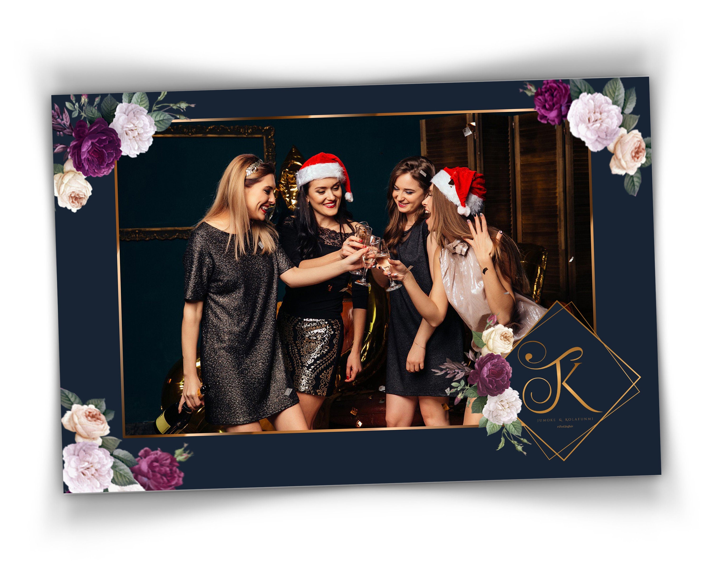 Navy Blue Wedding Photo Booth Template, Bridal Shower Overlay, Floral Anniversary Photobooth Template, Sweet 16, Birthday, burgundy flowers