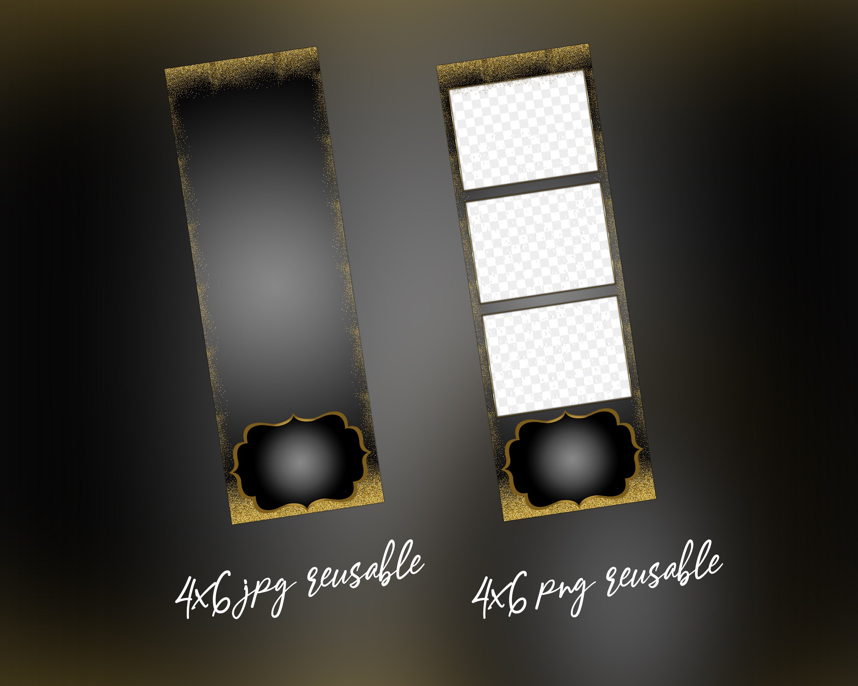 Photobooth Template Gold Glitter, Birthday Gold Bridal Wedding Anniversary 2x6 Strip Photo Booth Template