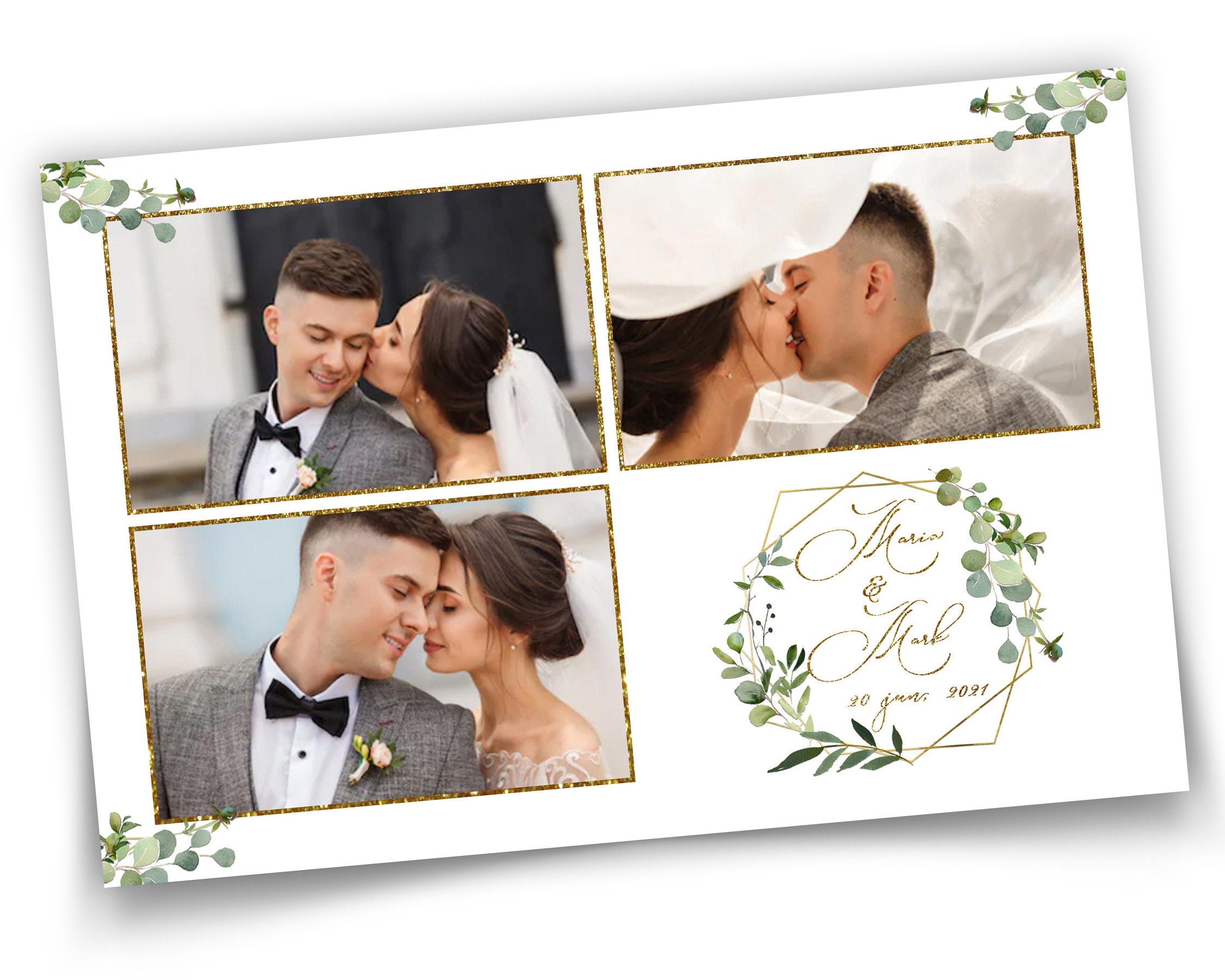 Greenery with Golden Accent Wedding Photo Booth Template Photobooth Template anniversary with text personalization