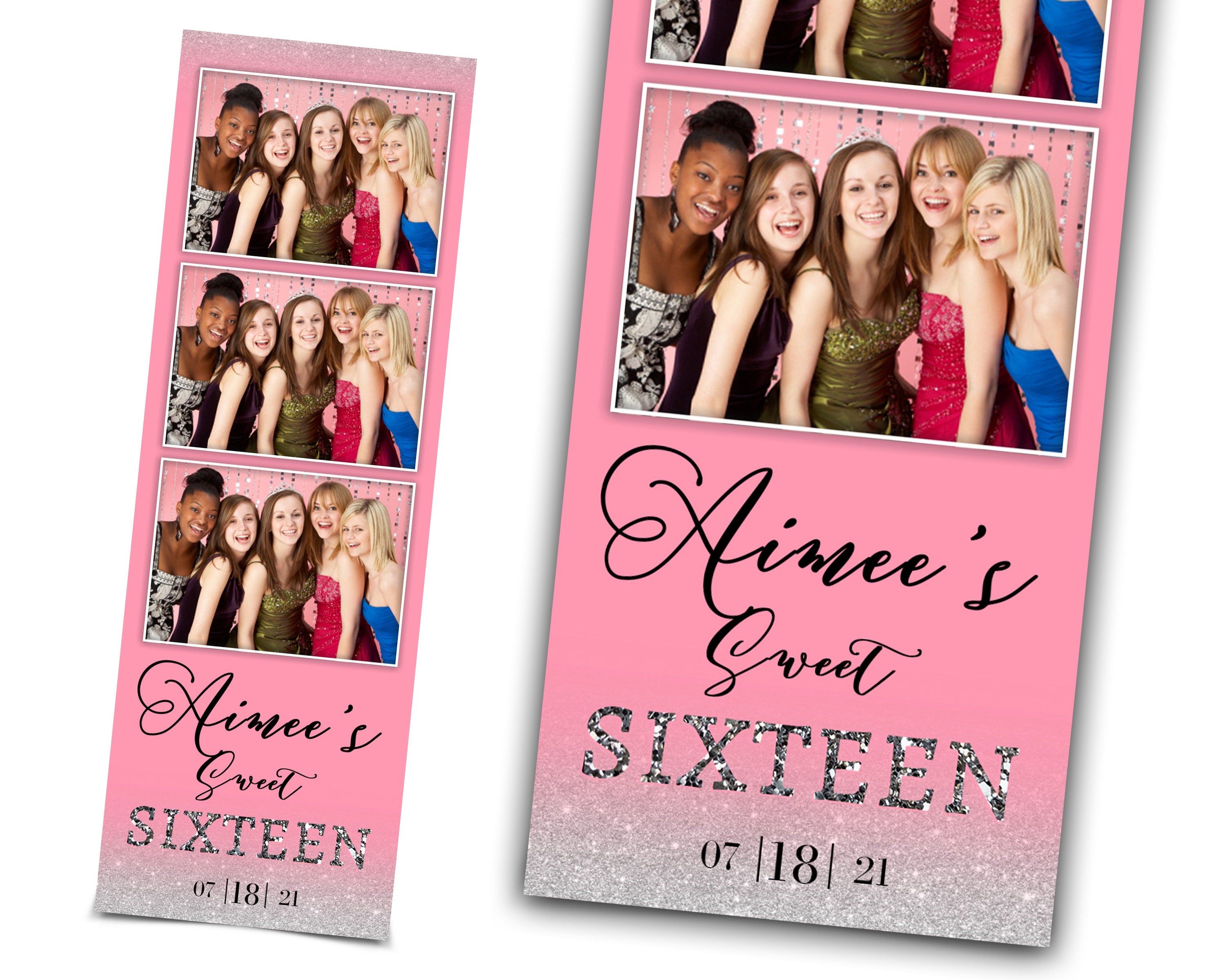 Sweet 16 Quinceanera Photo Booth Template Birthday photo booth Sweet Sixteen 2x6 photo strip