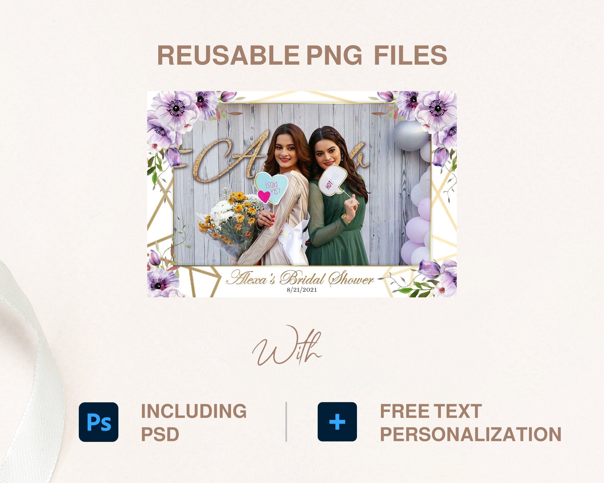 Wedding Photobooth Template, Purple Floral bridal shower, 4x6 Photo booth Template, Sweet Sixteen, Sweet 16 600