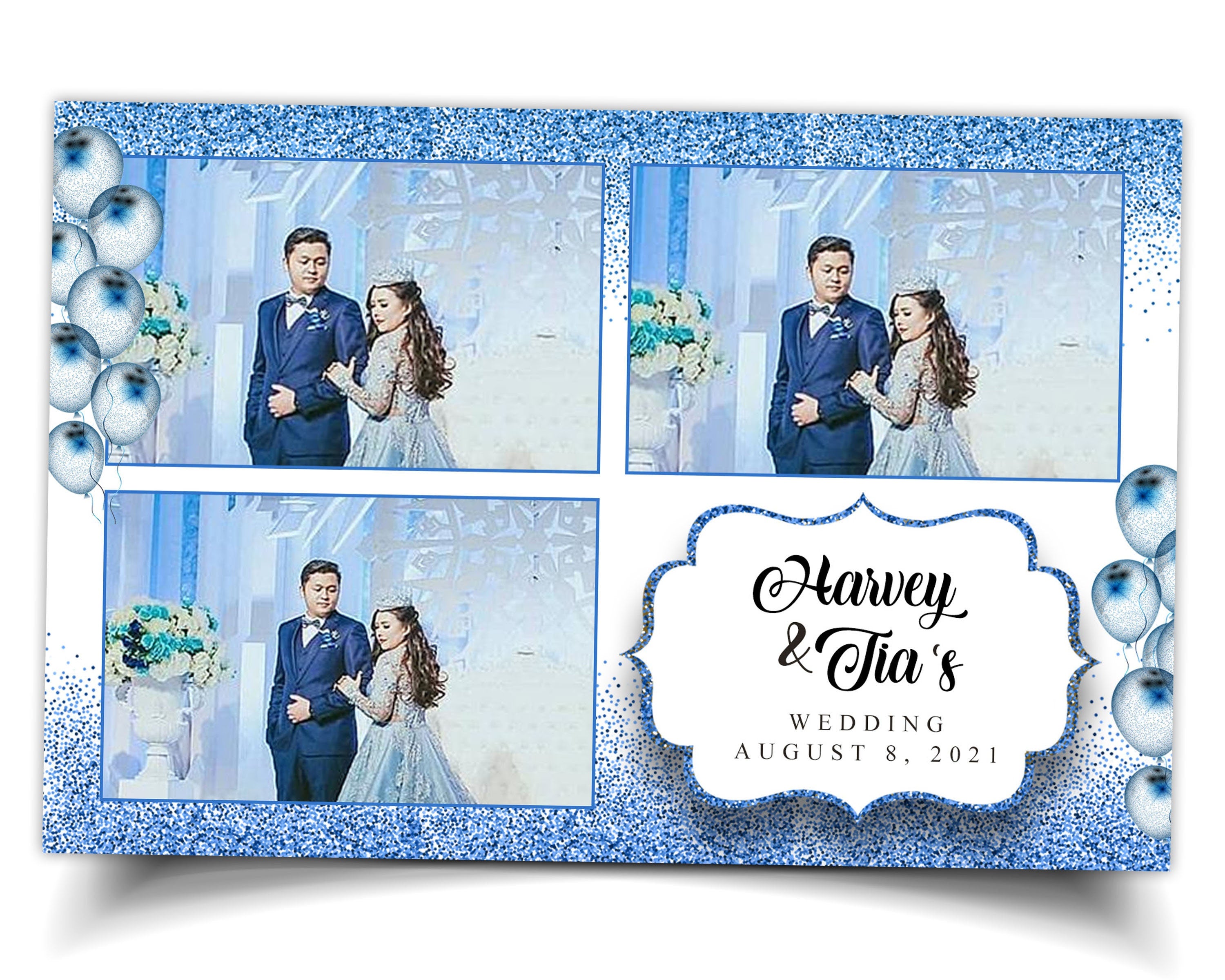 Wedding Photobooth Template, Blue Glitter Photo booth Template, 4x6, 3 Photo Sweet Sixteen, Sweet 16, Bridal Shower, PSD PNG