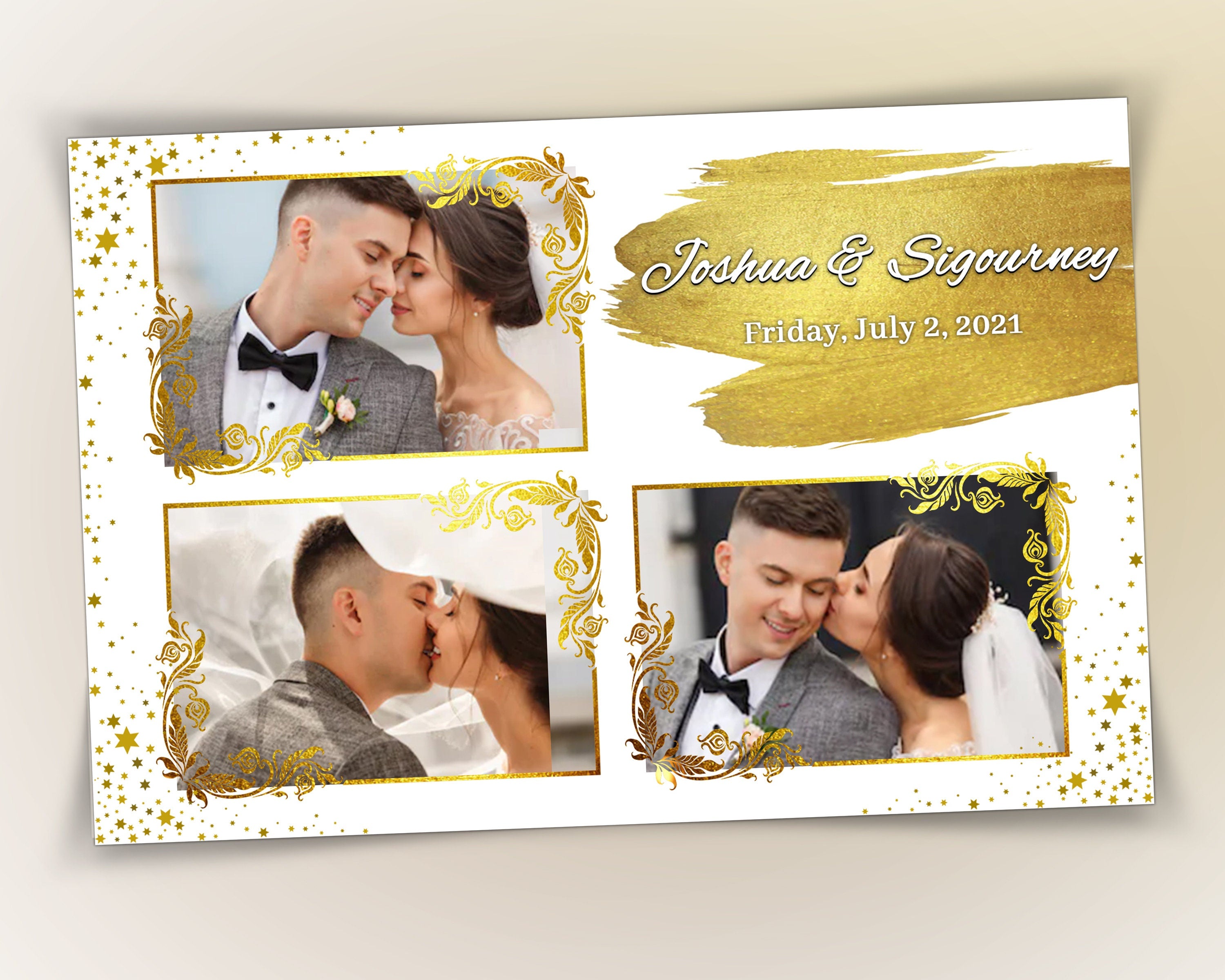 Photo Booth Template for Wedding, Gold Photobooth Template 4x6 inch 3 photos included font