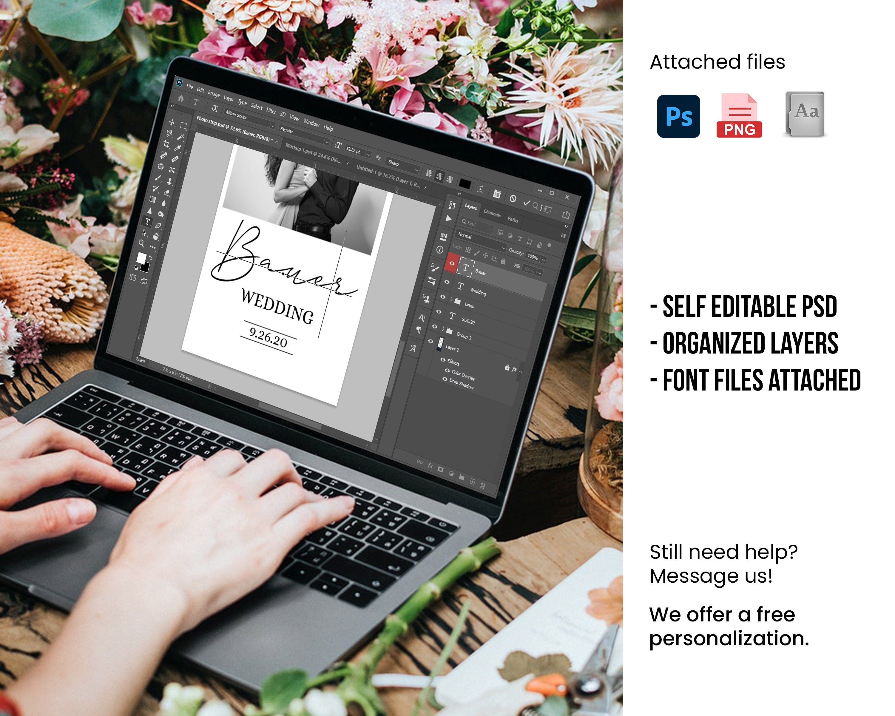 Wedding signature black and white Bridal Shower Anniversary Photo Booth Template 2x6 Strip and 4x6 Strip Photobooth Template with FONT