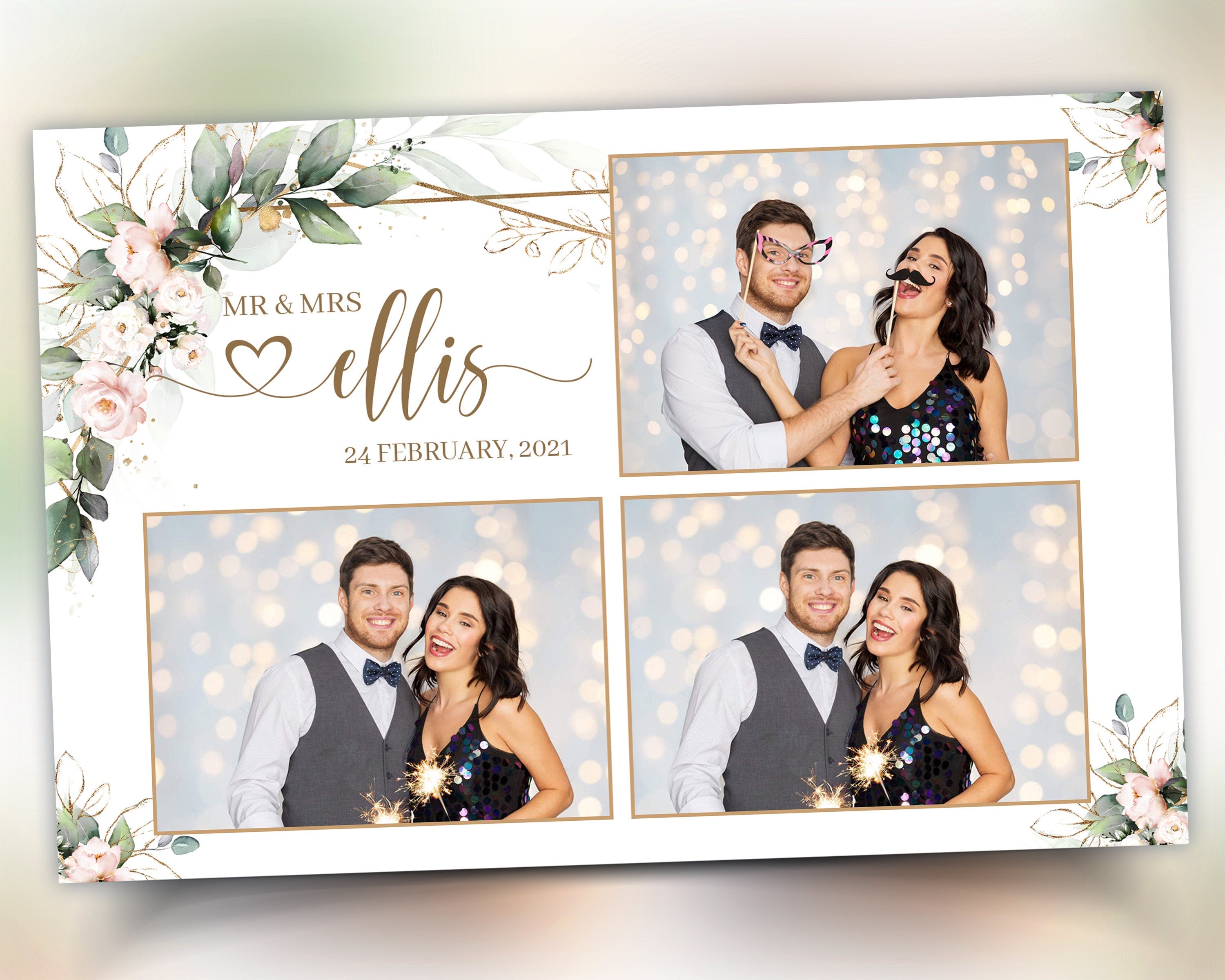 Wedding Photobooth Template, Anniversary Photo Booth, Bridal Shower Greenery Flowers, 4x6 Mirrorbooth, 360 Overlay Frame, 683