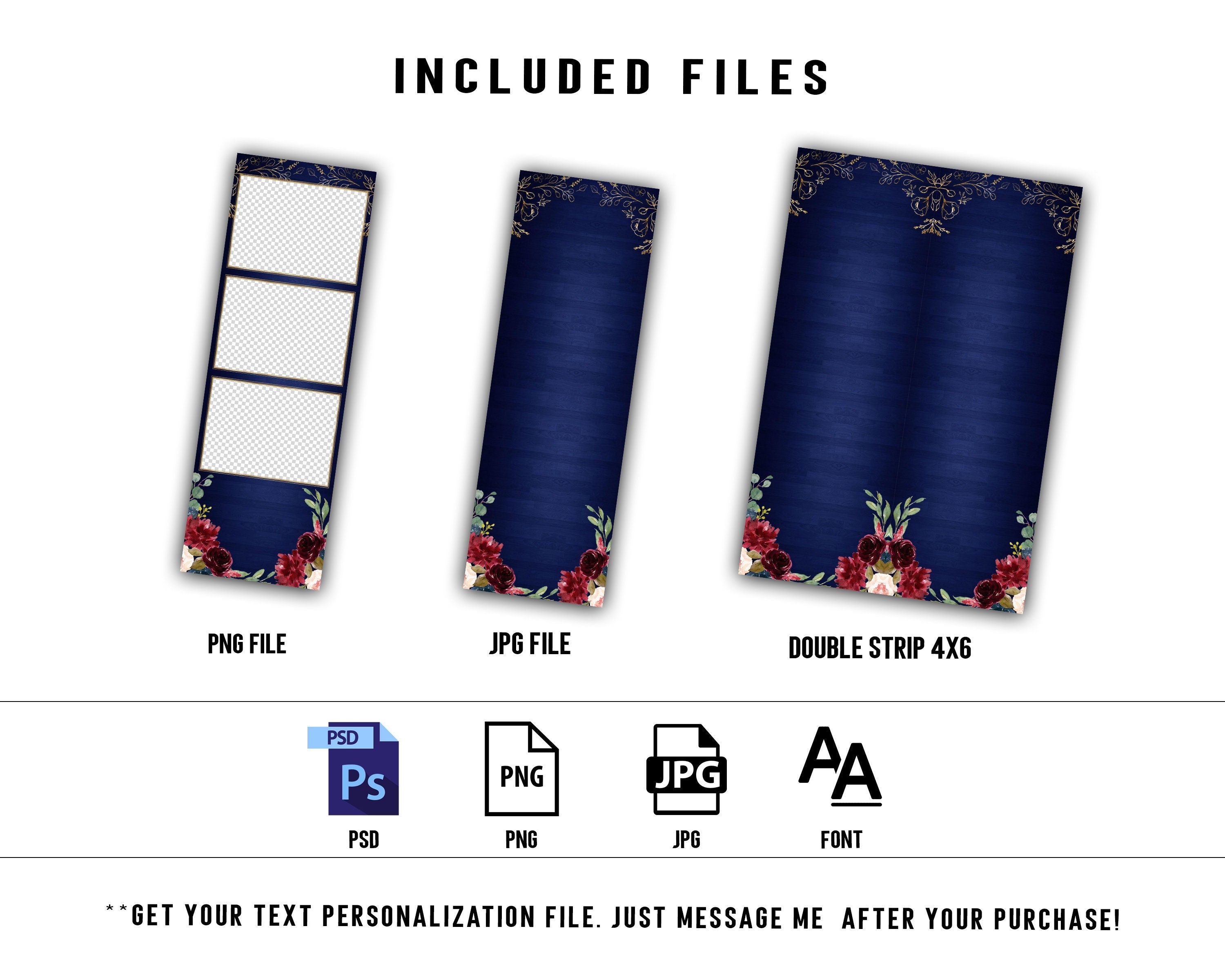 Wedding Photobooth Template, Floral Photobooth Template, 2x6 Wedding Photo booth Template, Sweet Sixteen, Sweet 16, Bridal Shower 144