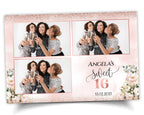 Birthday Sweet Sixteen Photobooth Template in pink rose gold Sweet 16, Quinceanera, Wedding Photo Booth Template 4x6 Postcard layout 3 photo