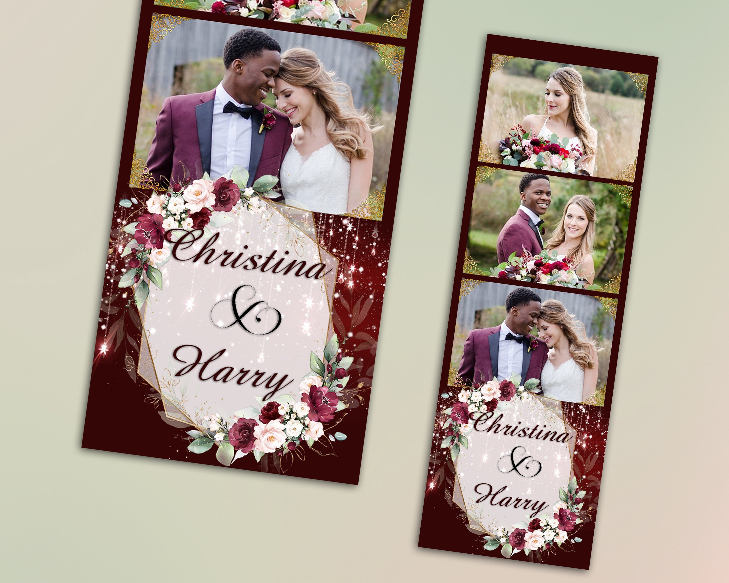 Wedding Photobooth Template, Floral Photo booth Template, photo booth template 2x6 Stripe