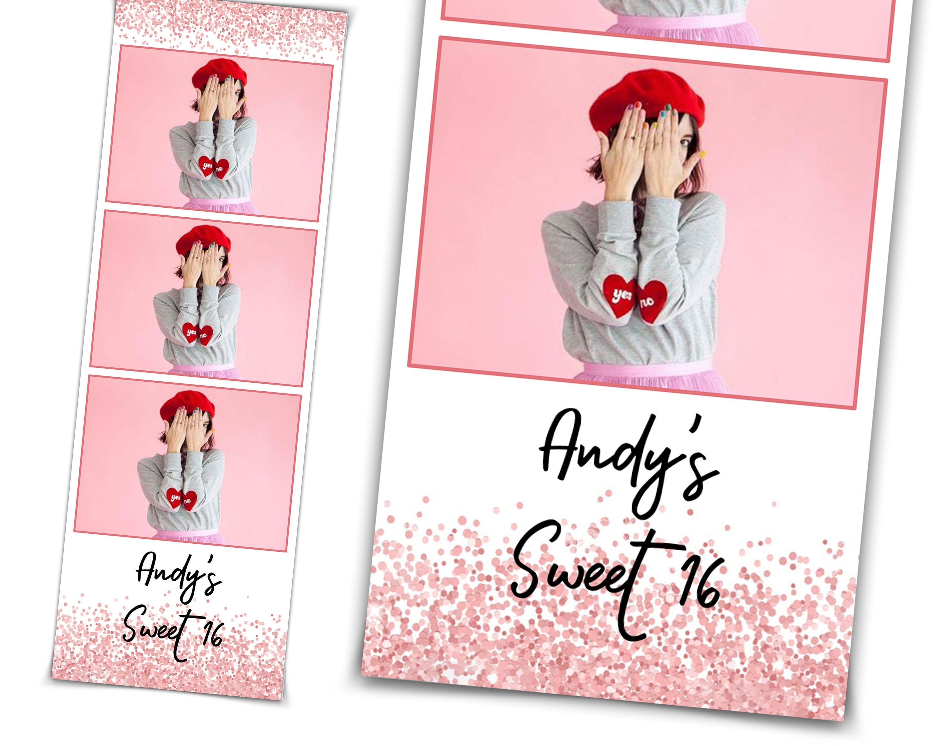 Rose Pink Sweet 16 Wedding Anniversary 2x6 photobooth template darkroom booth photo booth Valentine Dunce party