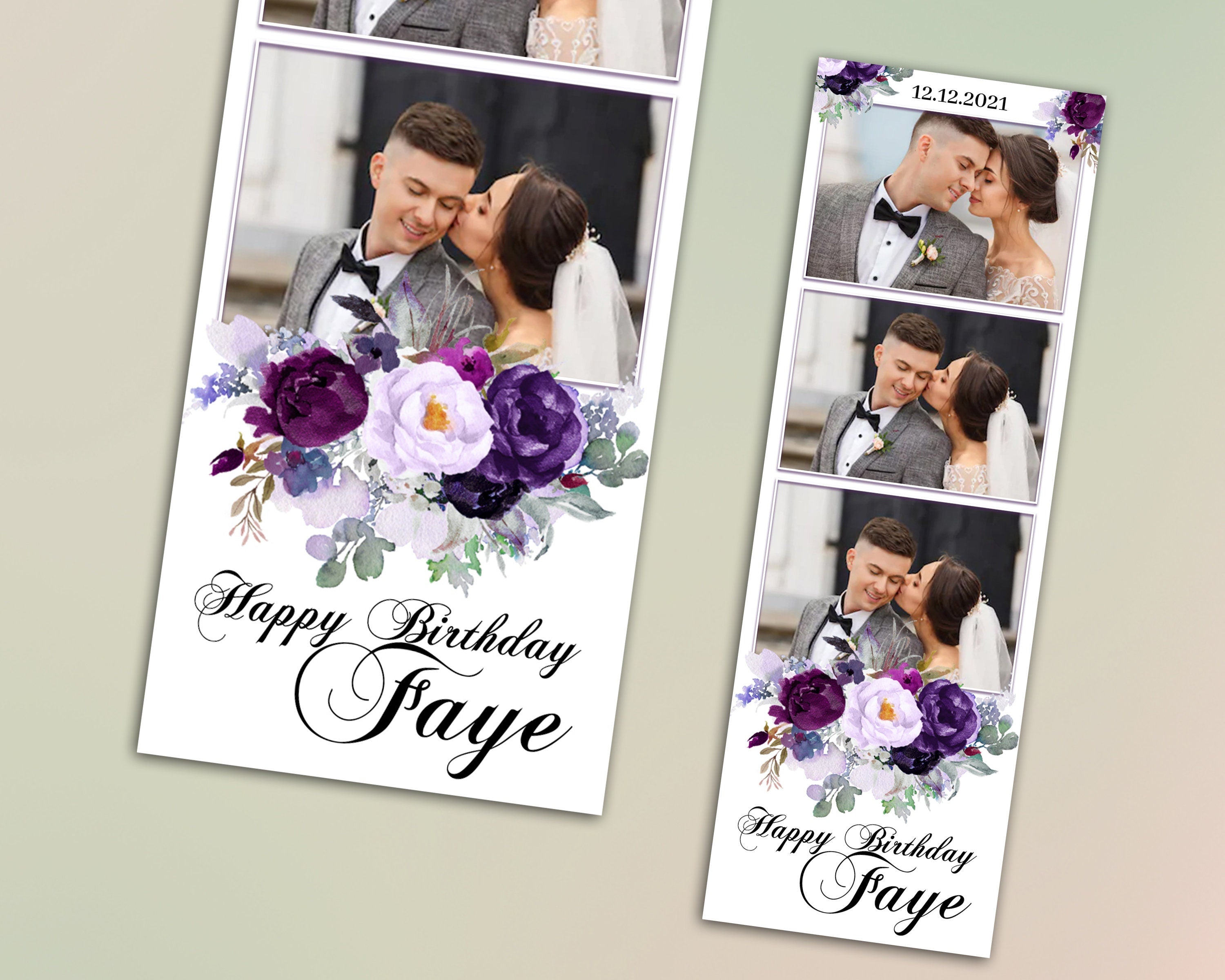 Wedding Photobooth Template, Purple Floral Photo booth Template, photo booth template 2x6